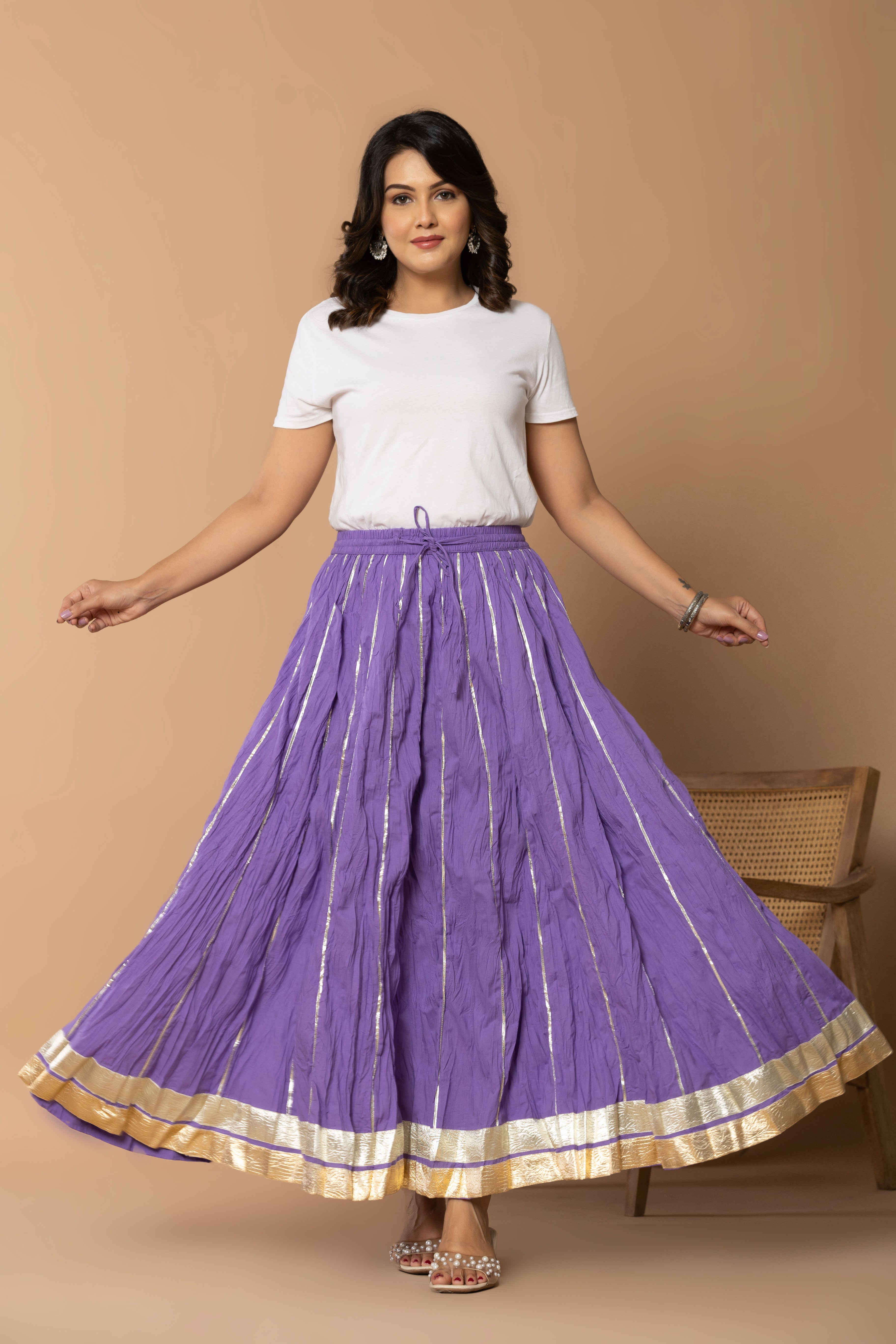 Maharaani Lilac Cotton Gota 28 Kali Kalidaar Skirt