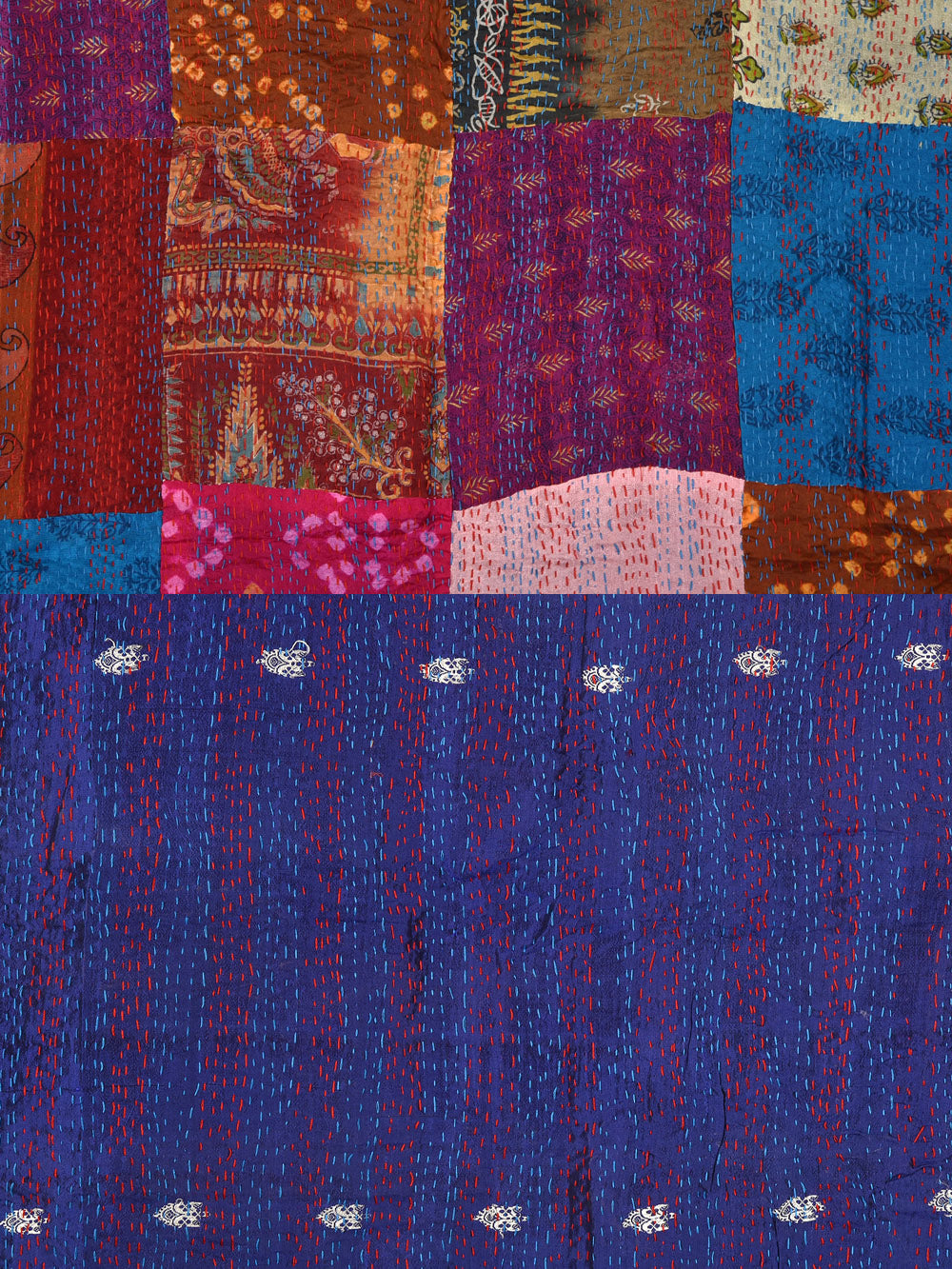 Purple Pre-Loved Silk Sarees Kantha Patchwork Stole