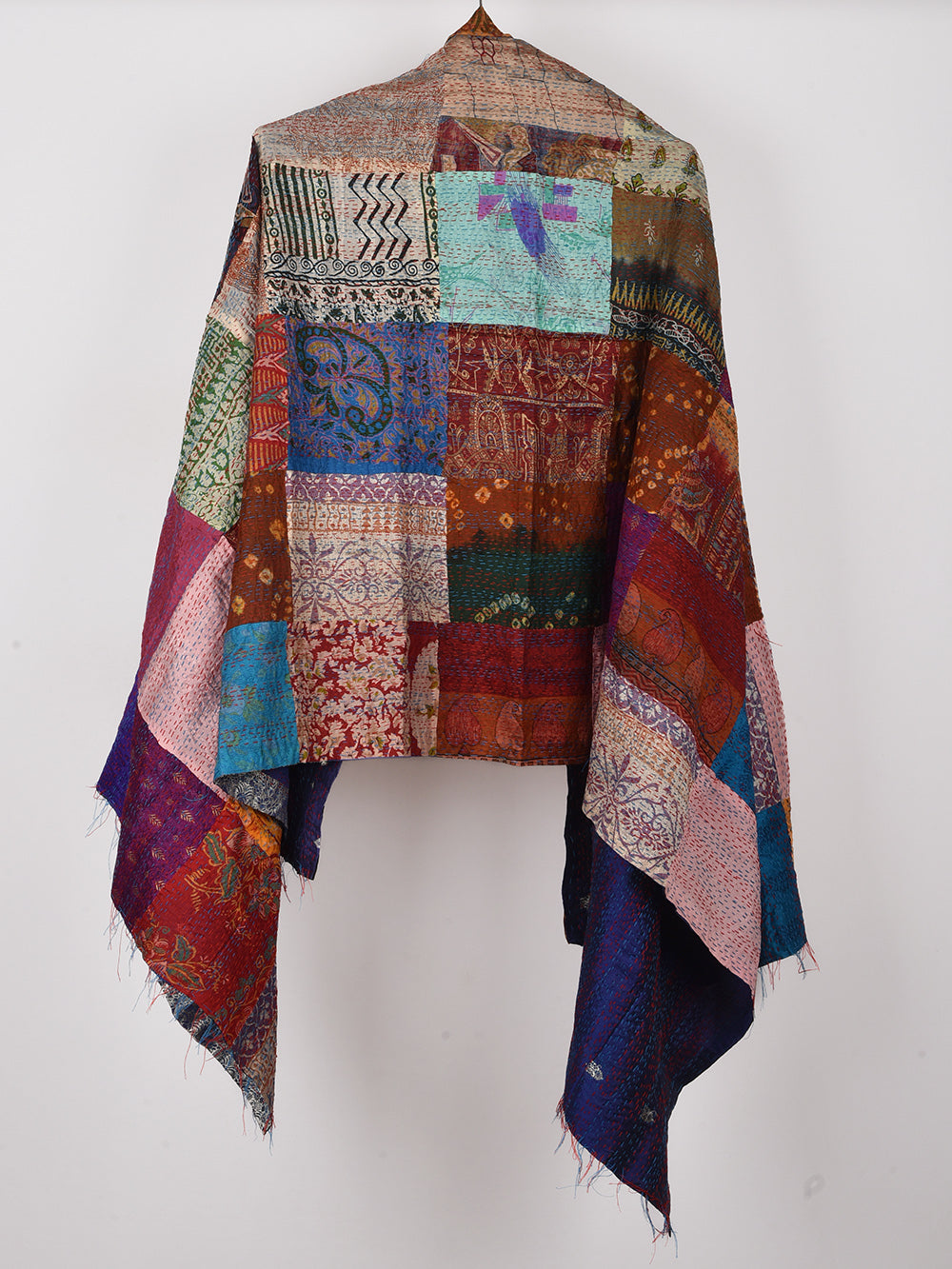 Purple Pre-Loved Silk Sarees Kantha Patchwork Stole