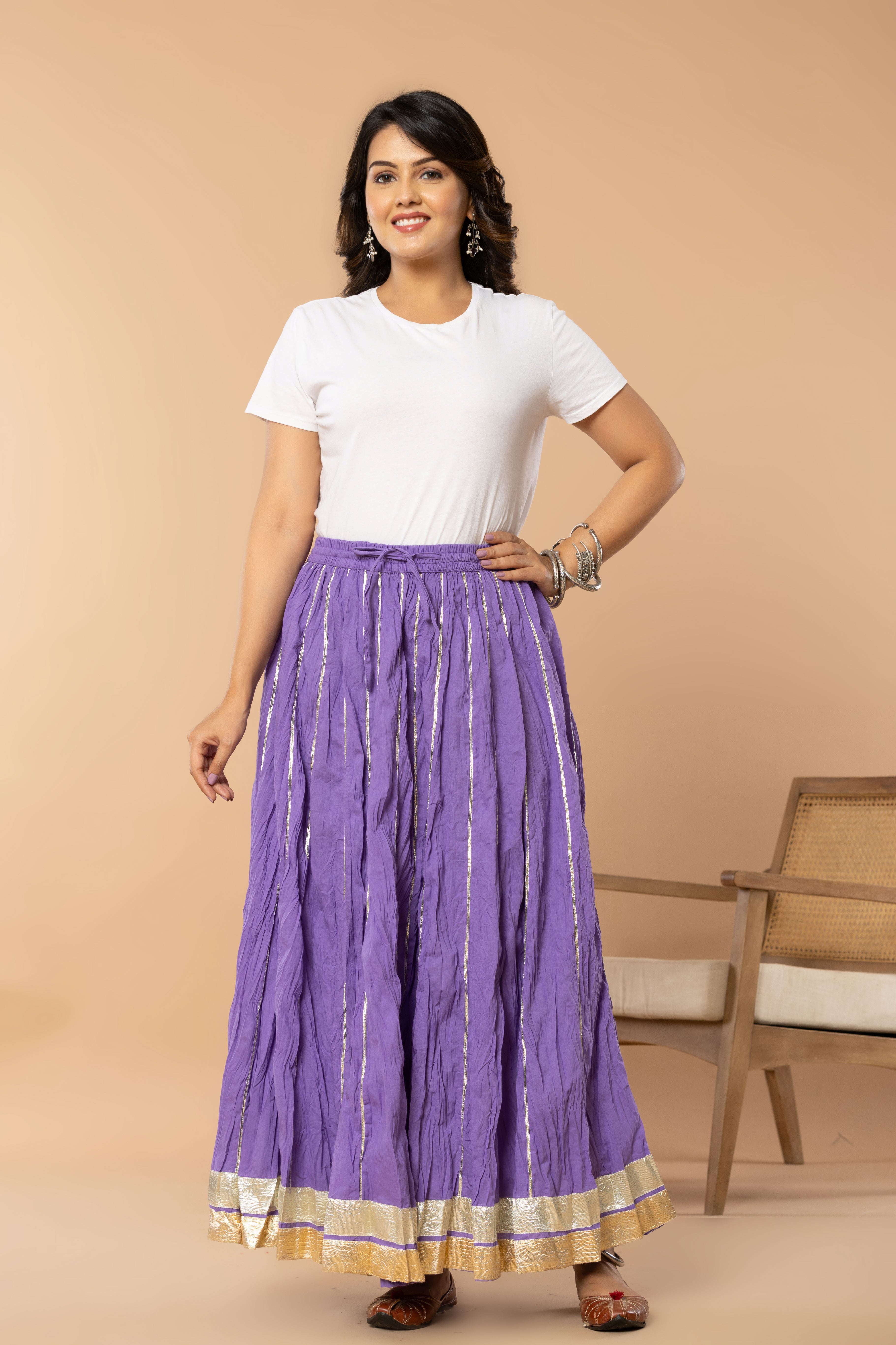 Maharaani Lilac Cotton Gota 28 Kali Kalidaar Skirt