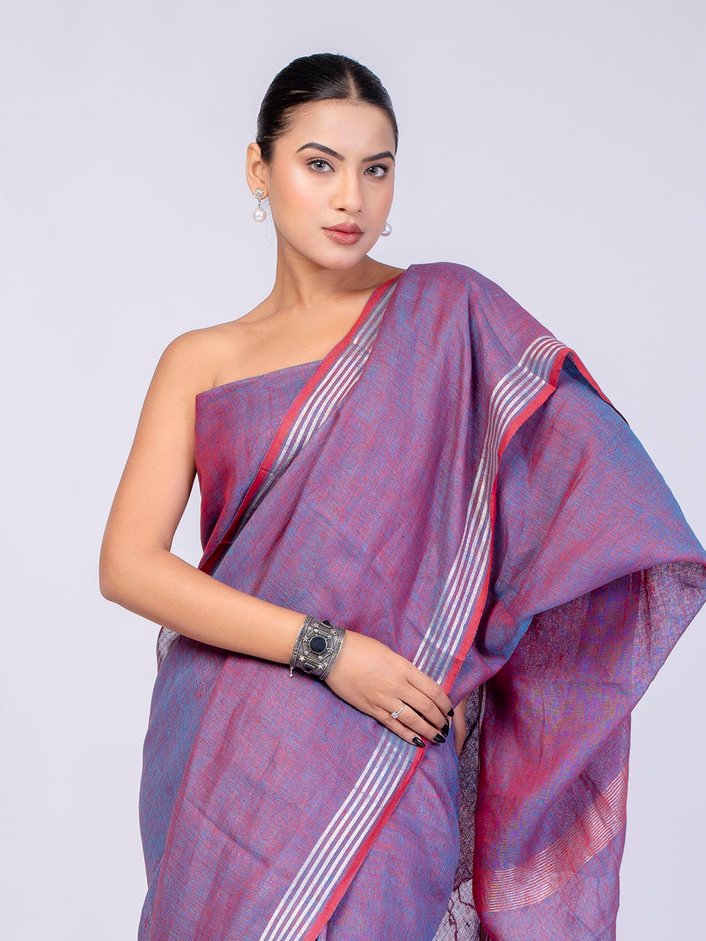 Lavender Cross Dyed Pure Linen Saree with Blouse