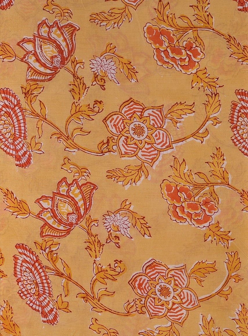 Yellow Anokhi Hypnotic Floral Pattern Hand Block Printed Modal Fabric