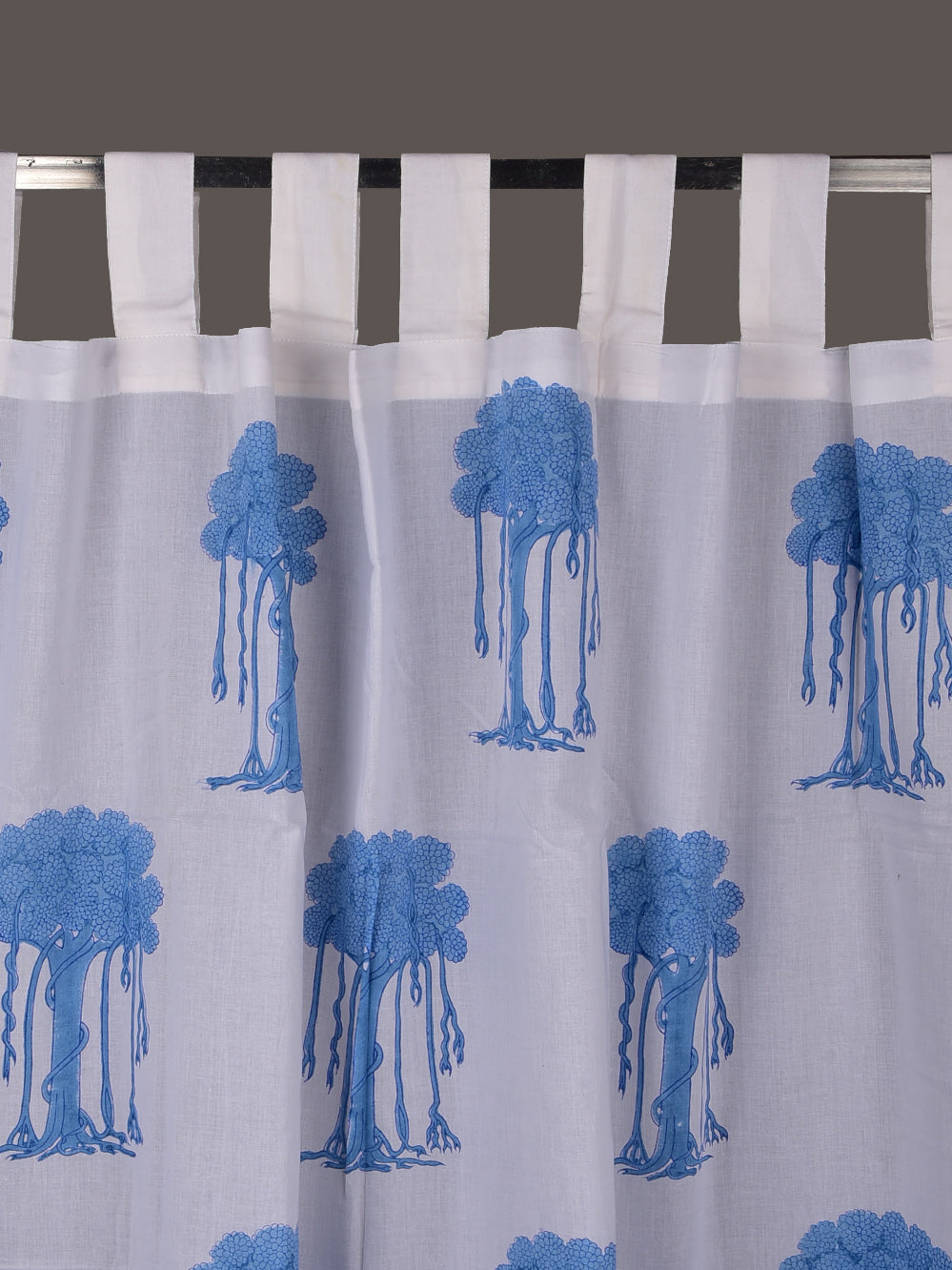 Hand Block Printed Blue Kalpvriksh Cotton Curtain Set