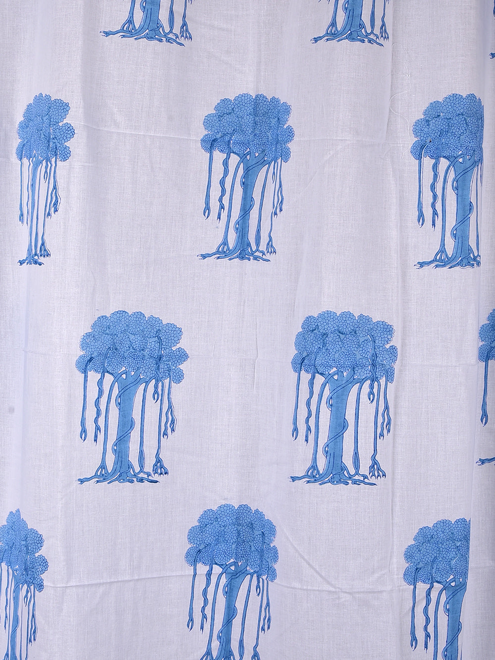 Hand Block Printed Blue Kalpvriksh Cotton Curtain Set