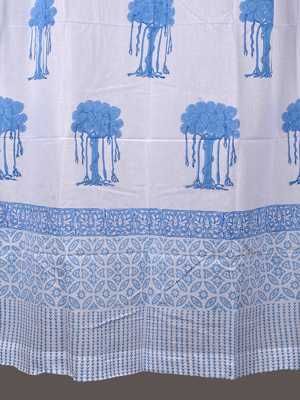 Hand Block Printed Blue Kalpvriksh Cotton Curtain Set