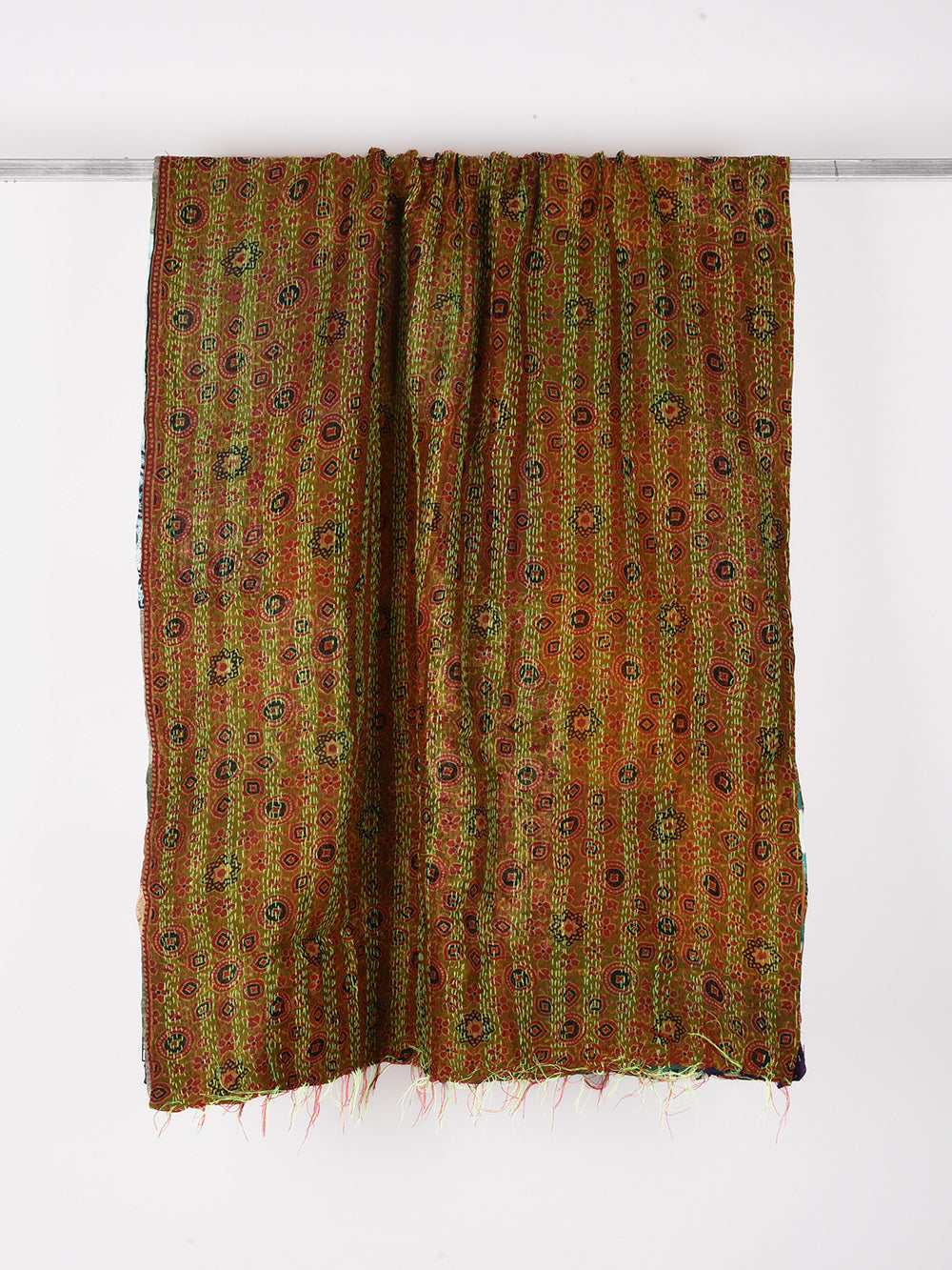 Yellow Bandhini Style Pre-Loved Silk Sarees Kantha Patchwork Stole