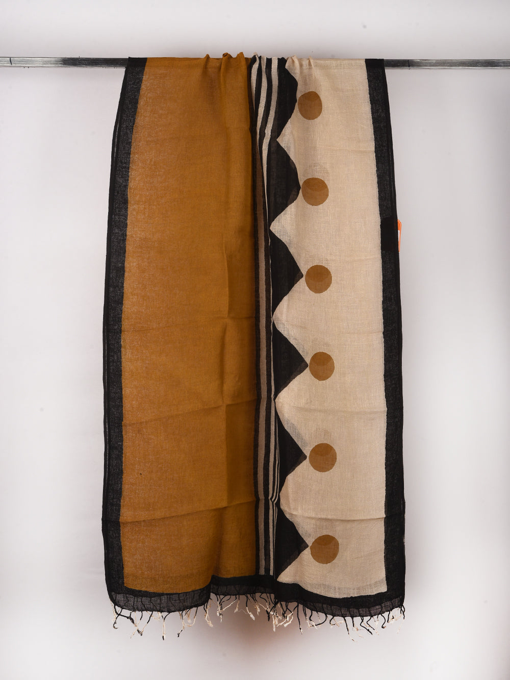 Bagru Asymmetrical Hand Printed Pure Linen Dupatta