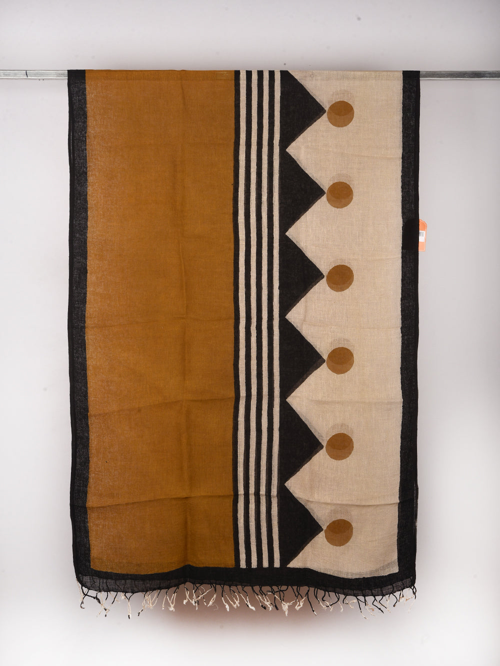 Bagru Asymmetrical Hand Printed Pure Linen Dupatta