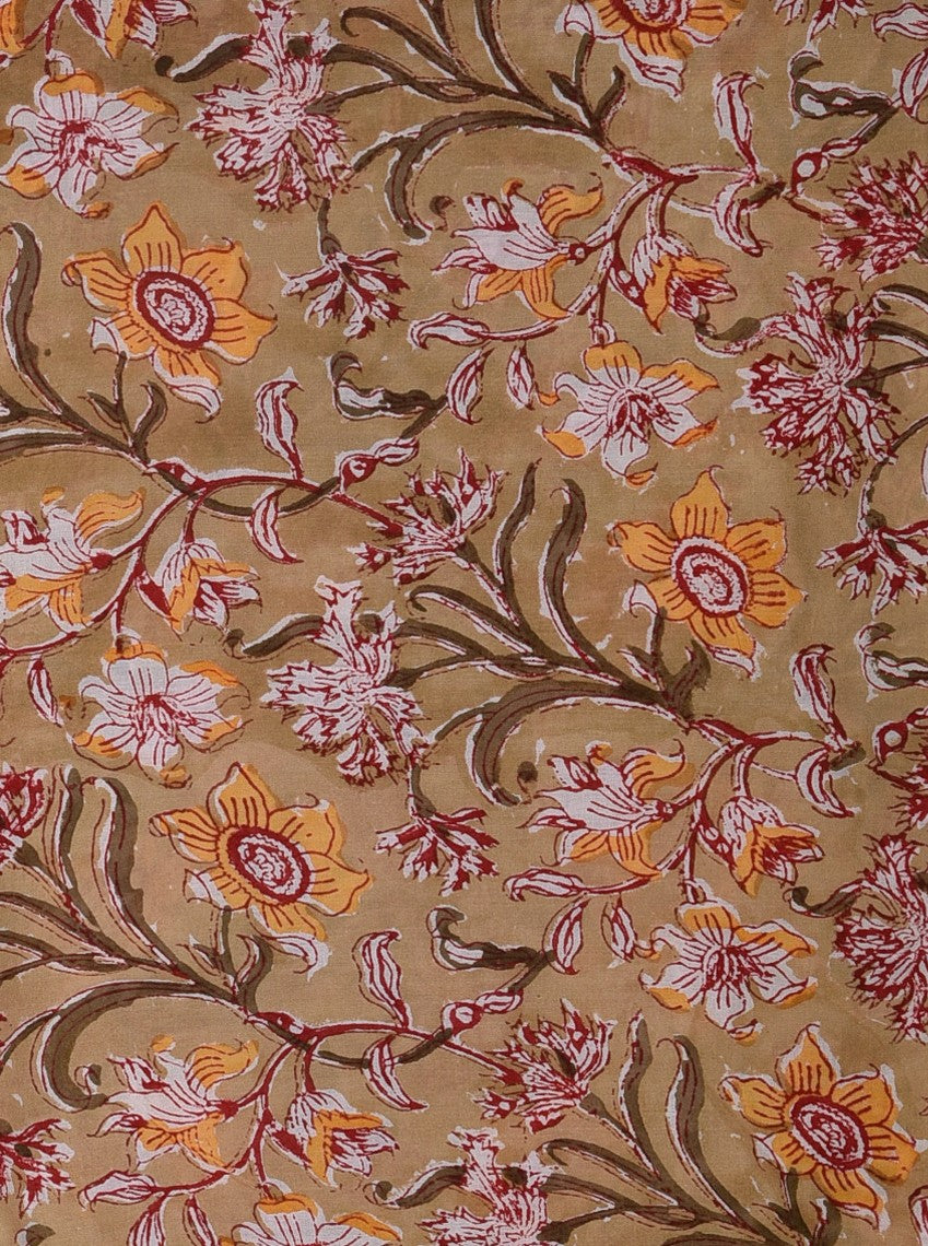 Peach Anokhi Forage Floral Pattern Hand Block Printed Modal Fabric