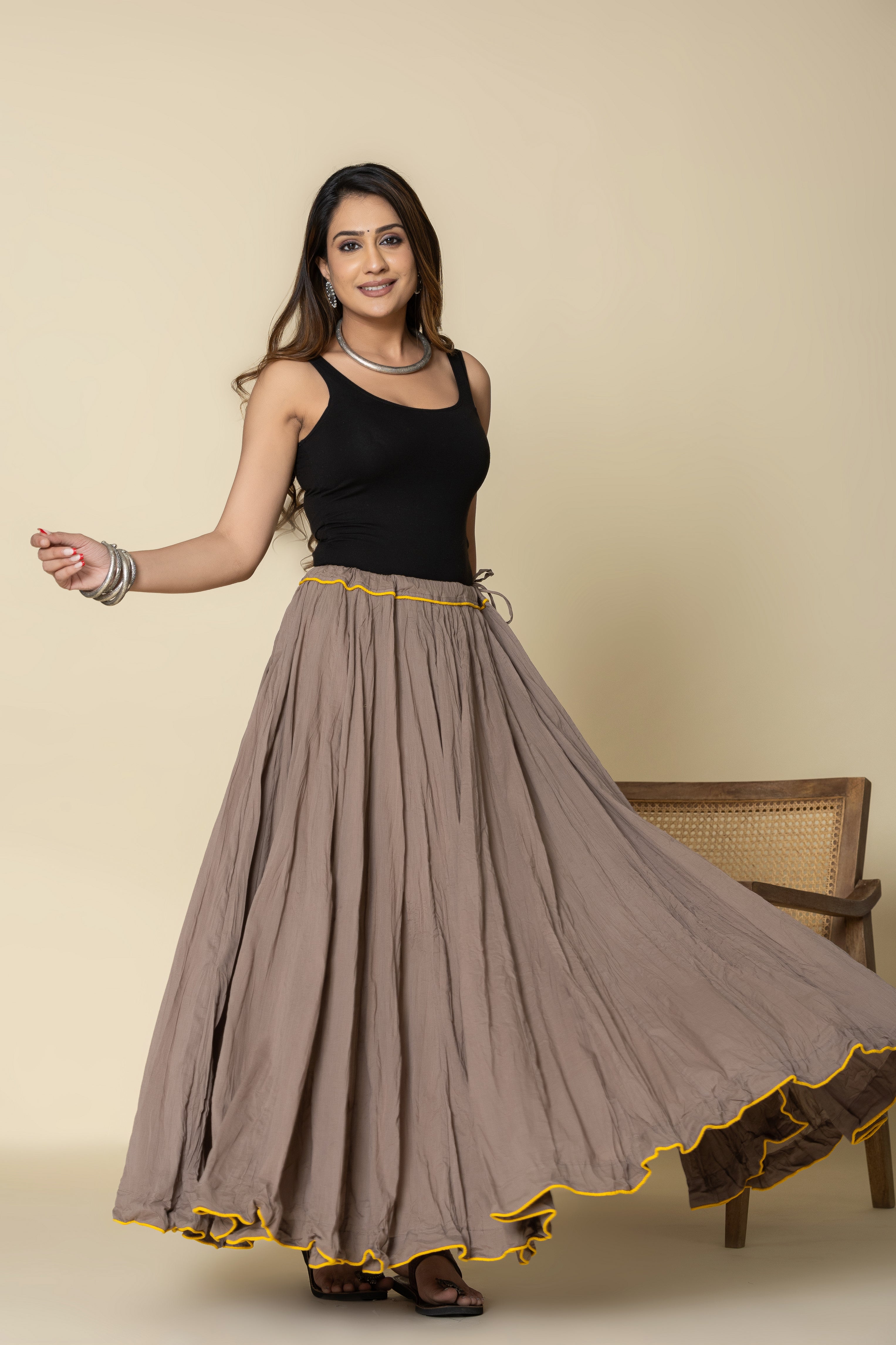 Plain Dyed Grey Crinkled Cotton Mul mul 48 Kali Kalidaar Skirt