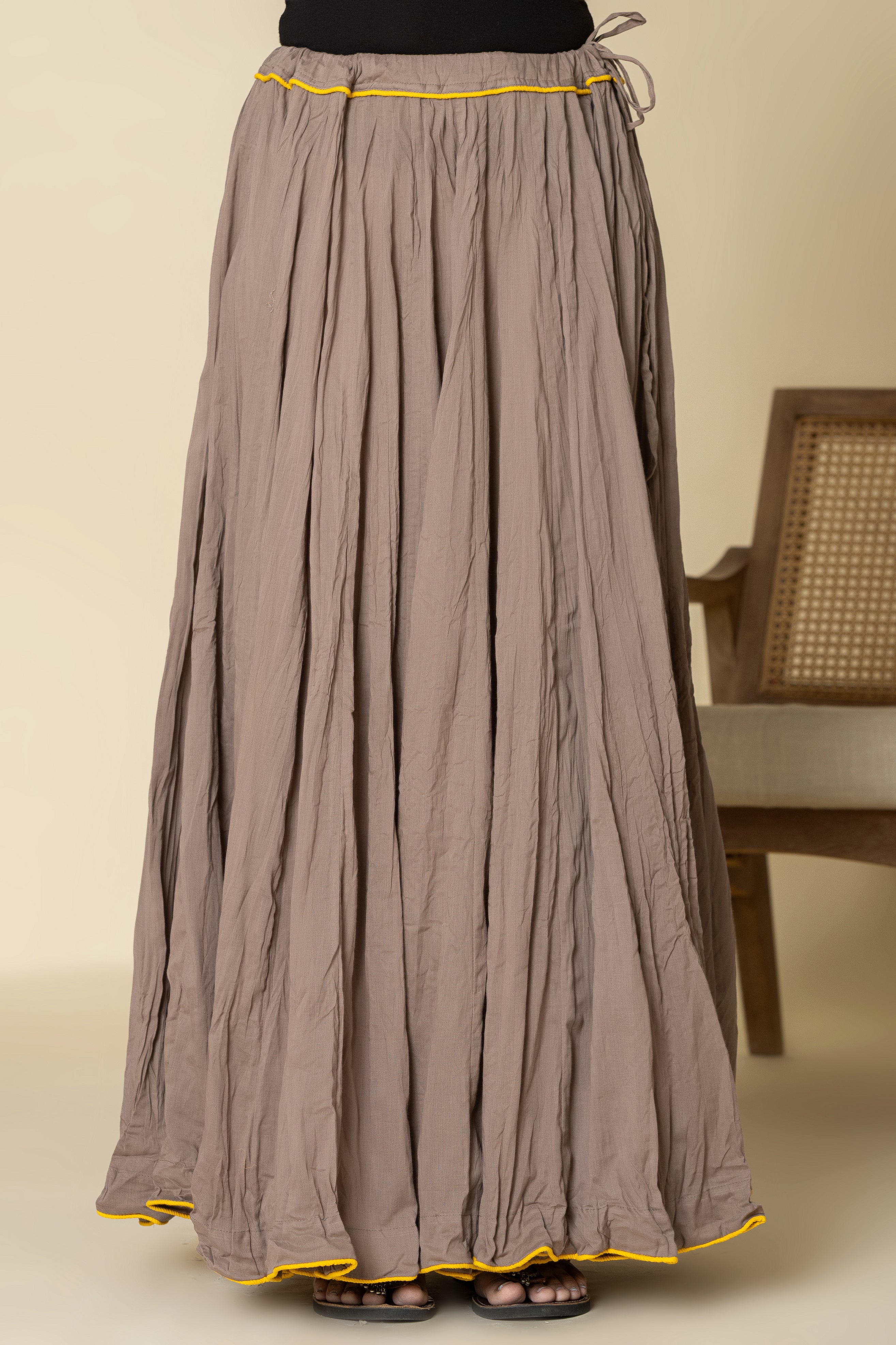 Plain Dyed Grey Crinkled Cotton Mul mul 48 Kali Kalidaar Skirt