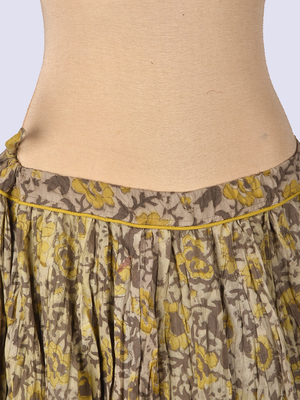 Ajrakh Yellow Hand Block Printed Crinkled Cotton Cambric 48 Kali Kalidaar Skirt