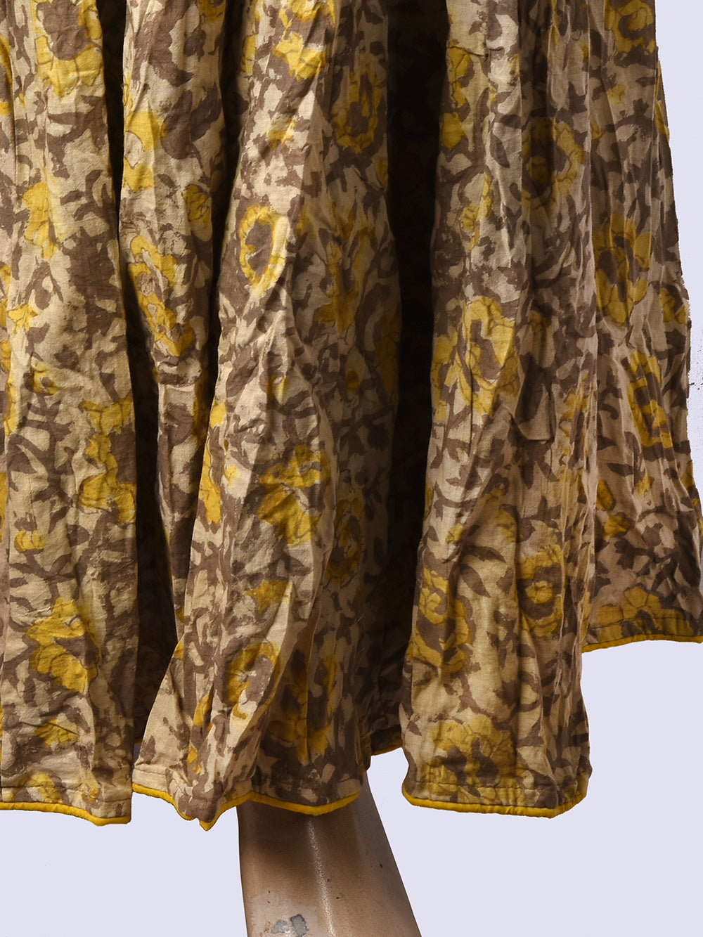 Ajrakh Yellow Hand Block Printed Crinkled Cotton Cambric 48 Kali Kalidaar Skirt