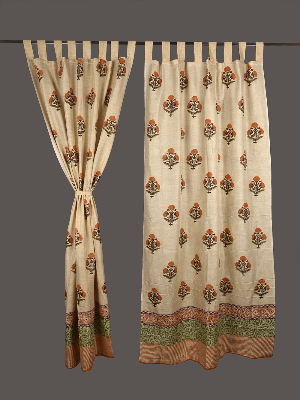 Hand Block Printed Genda Phool Pashmina Curtain Set