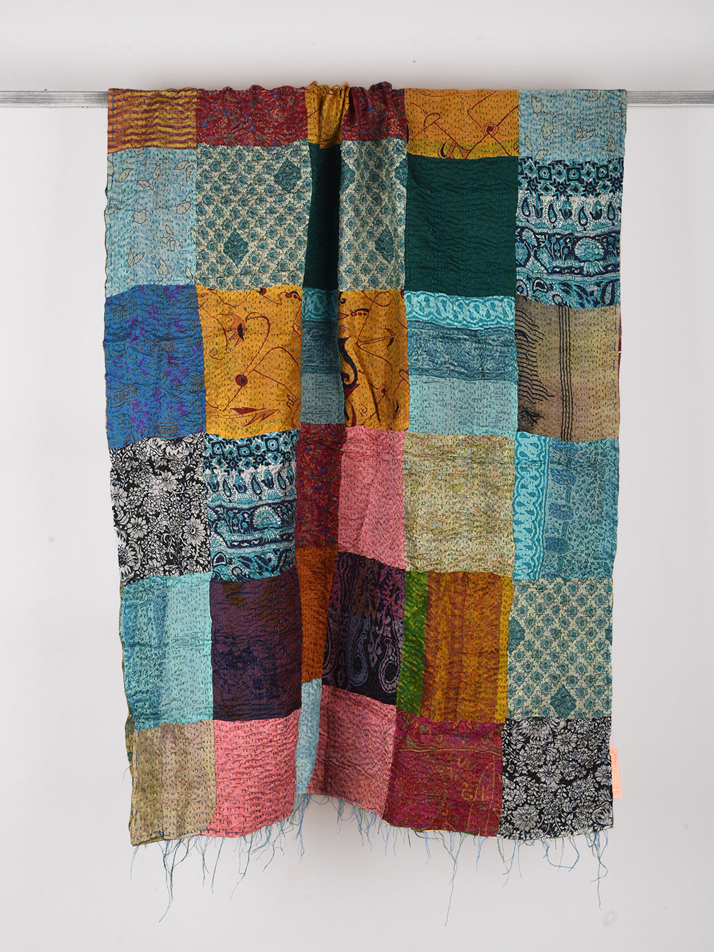 Rust Leafy Pre-Loved Silk Sarees Kantha Patchwork Stole