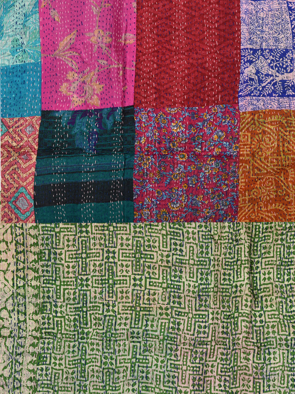 Aztec Pre-Loved Silk Sarees Kantha Patchwork Stole