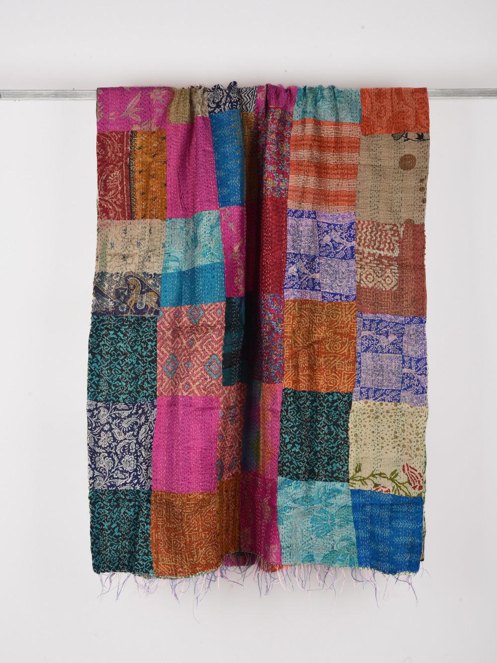 Aztec Pre-Loved Silk Sarees Kantha Patchwork Stole