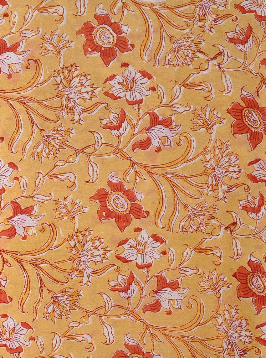 Yellow Anokhi Forage Floral Pattern Hand Block Printed Modal Fabric