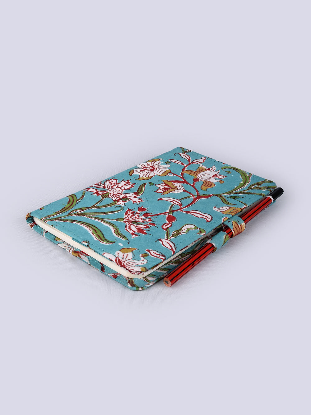 Blooming Blue Hand Block Printed Jot it Down Pencil Diary