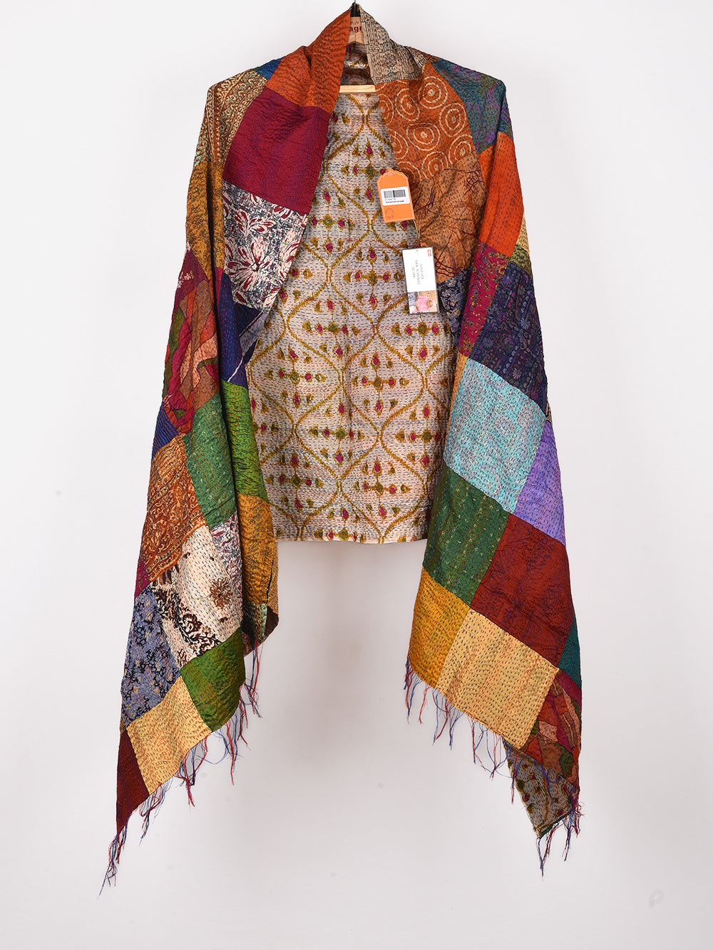 Traditional Waves Pre-Loved Silk Sarees Kantha Patchwork Stole