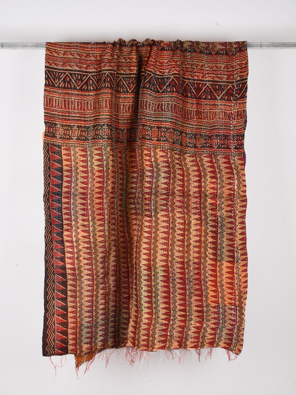 Aztec Trikon Pre-Loved Silk Sarees Kantha Patchwork Stole