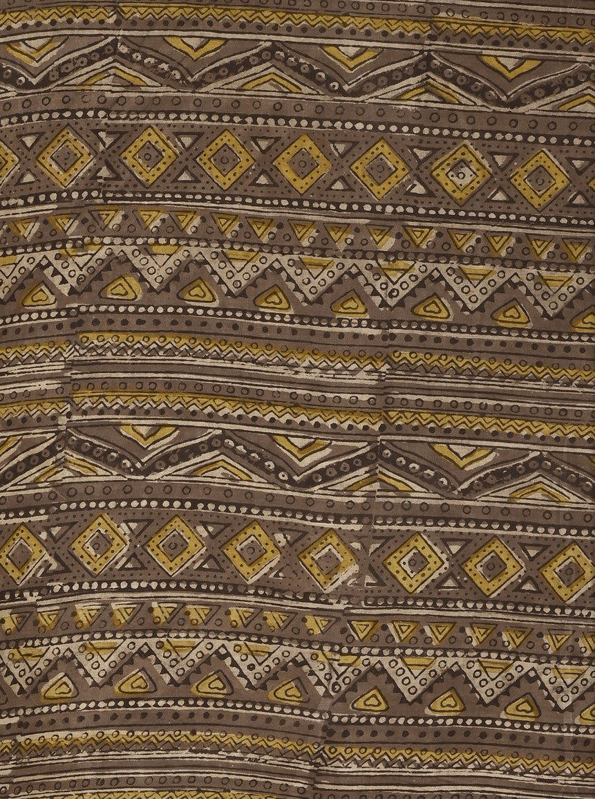 Brown Geometric Traditional Pattern Hand Block Printed Modal Fabric