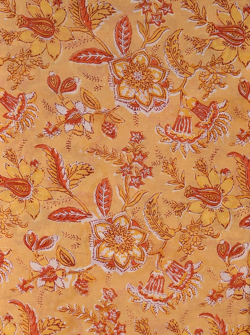 Yellow Anokhi Mughal Garden Floral Forage Hand Block Printed Modal Fabric