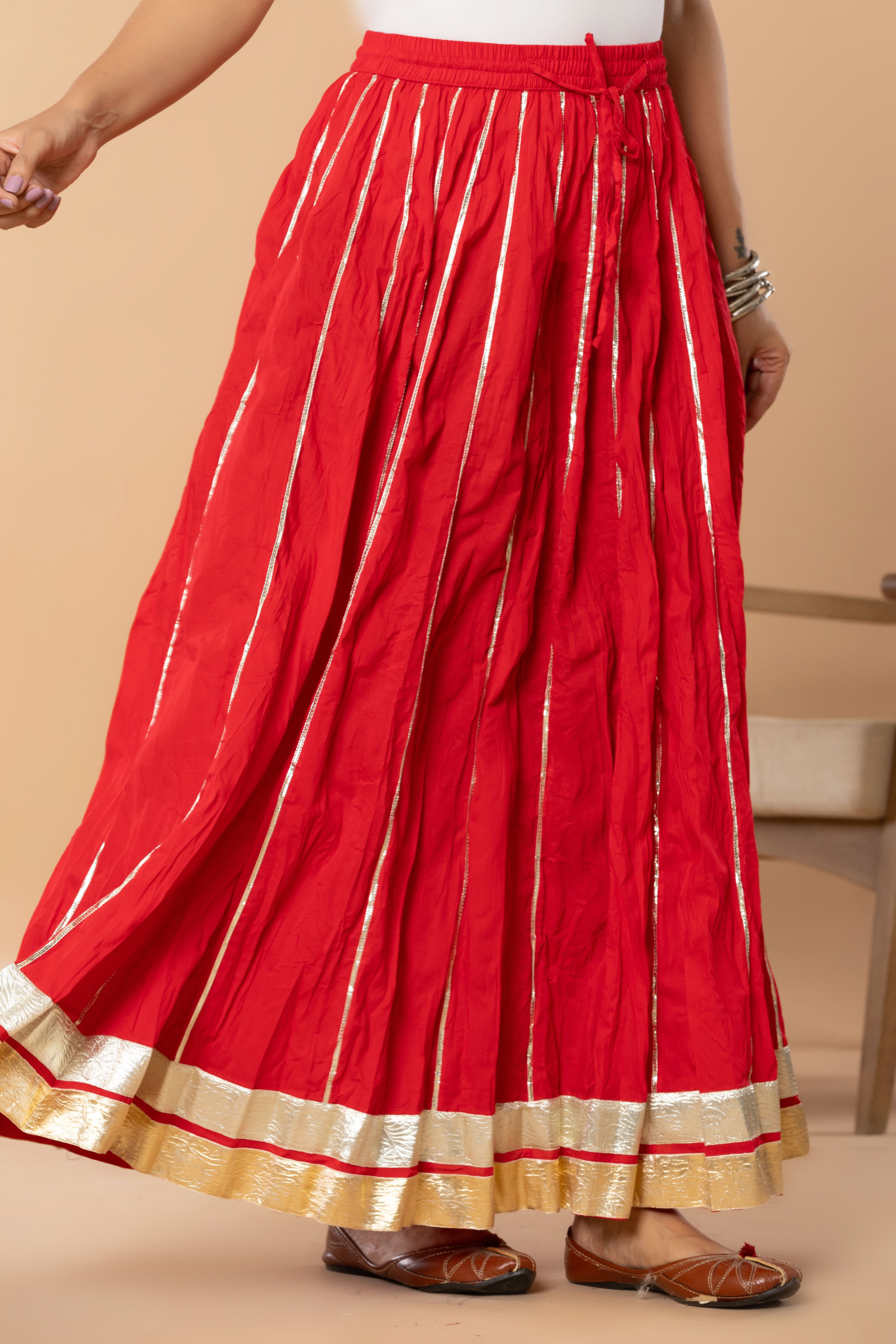 Maharaani Tomato Red Cotton Gota 28 Kali Kalidaar Skirt