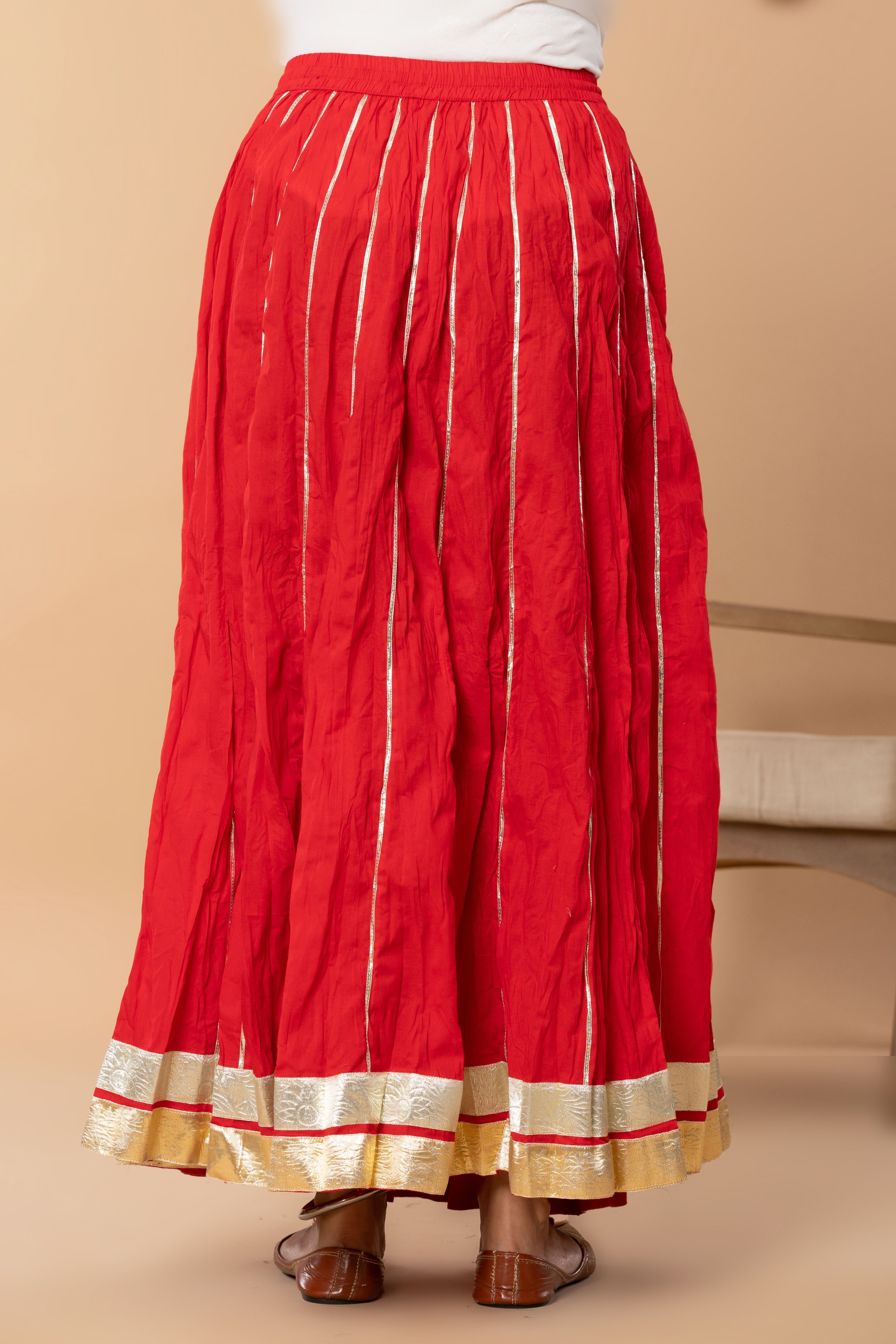 Maharaani Tomato Red Cotton Gota 28 Kali Kalidaar Skirt