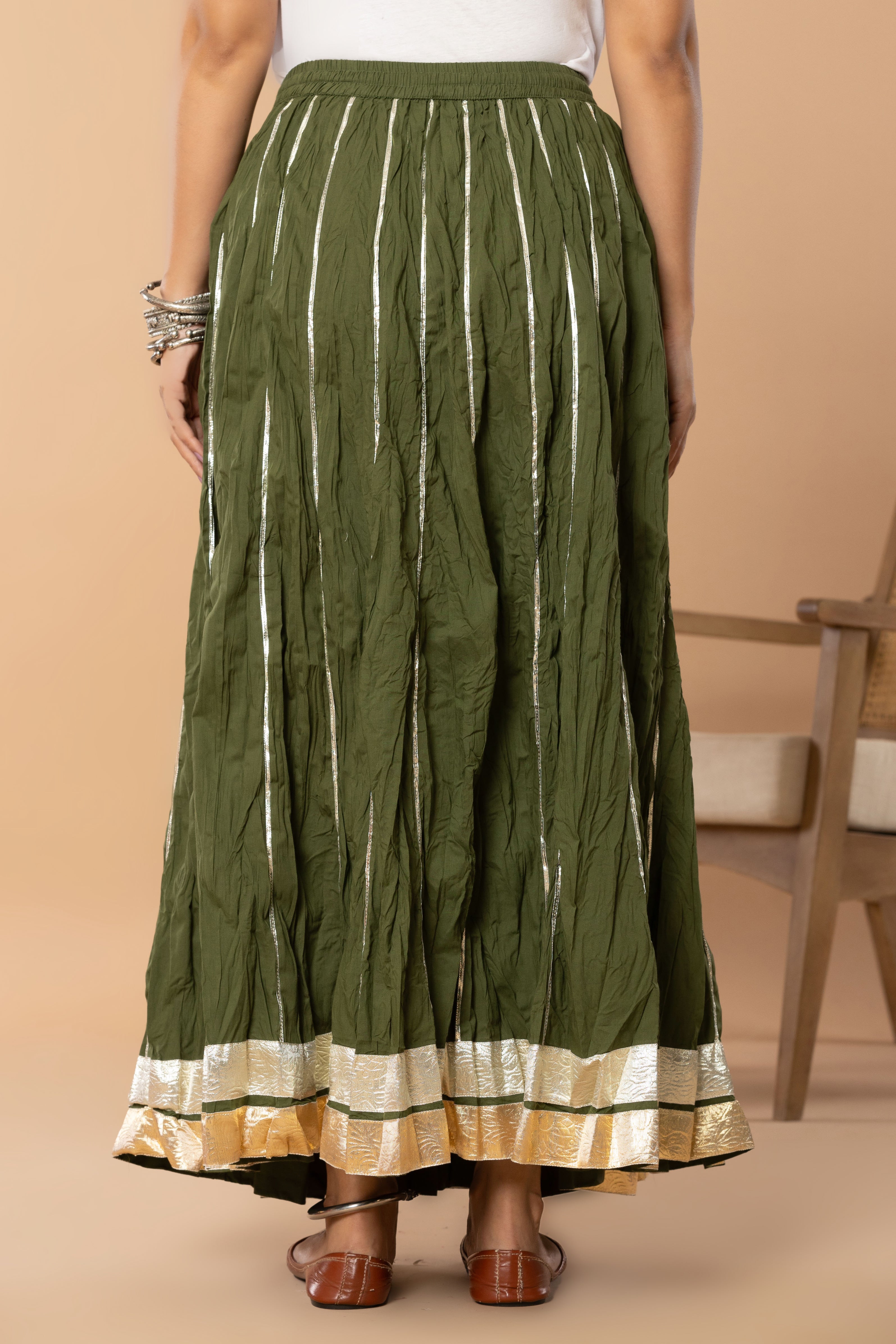 Maharaani Olive Green Cotton Gota 28 Kali Kalidaar Skirt