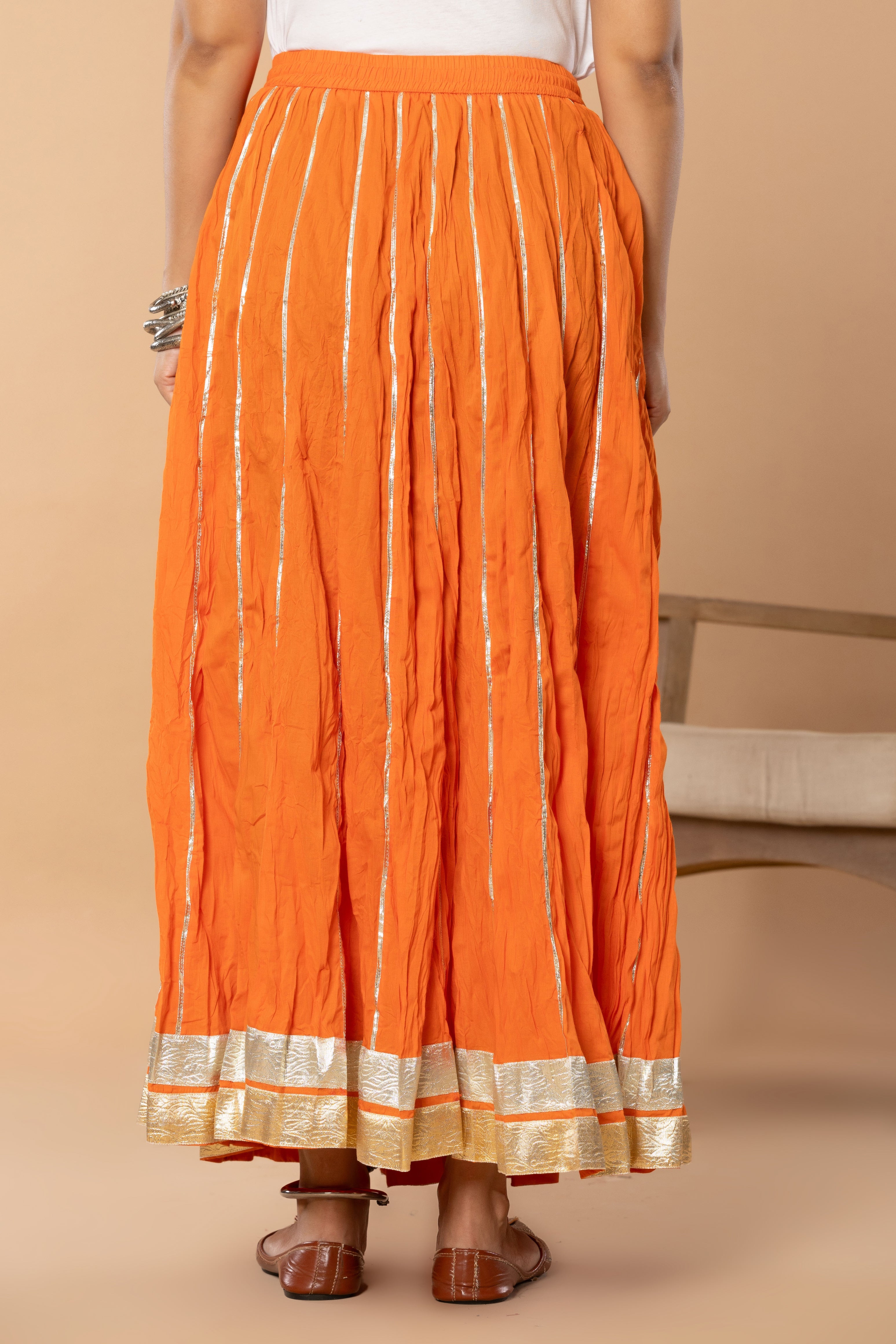 Maharaani Orange Cotton Gota 28 Kali Kalidaar Skirt