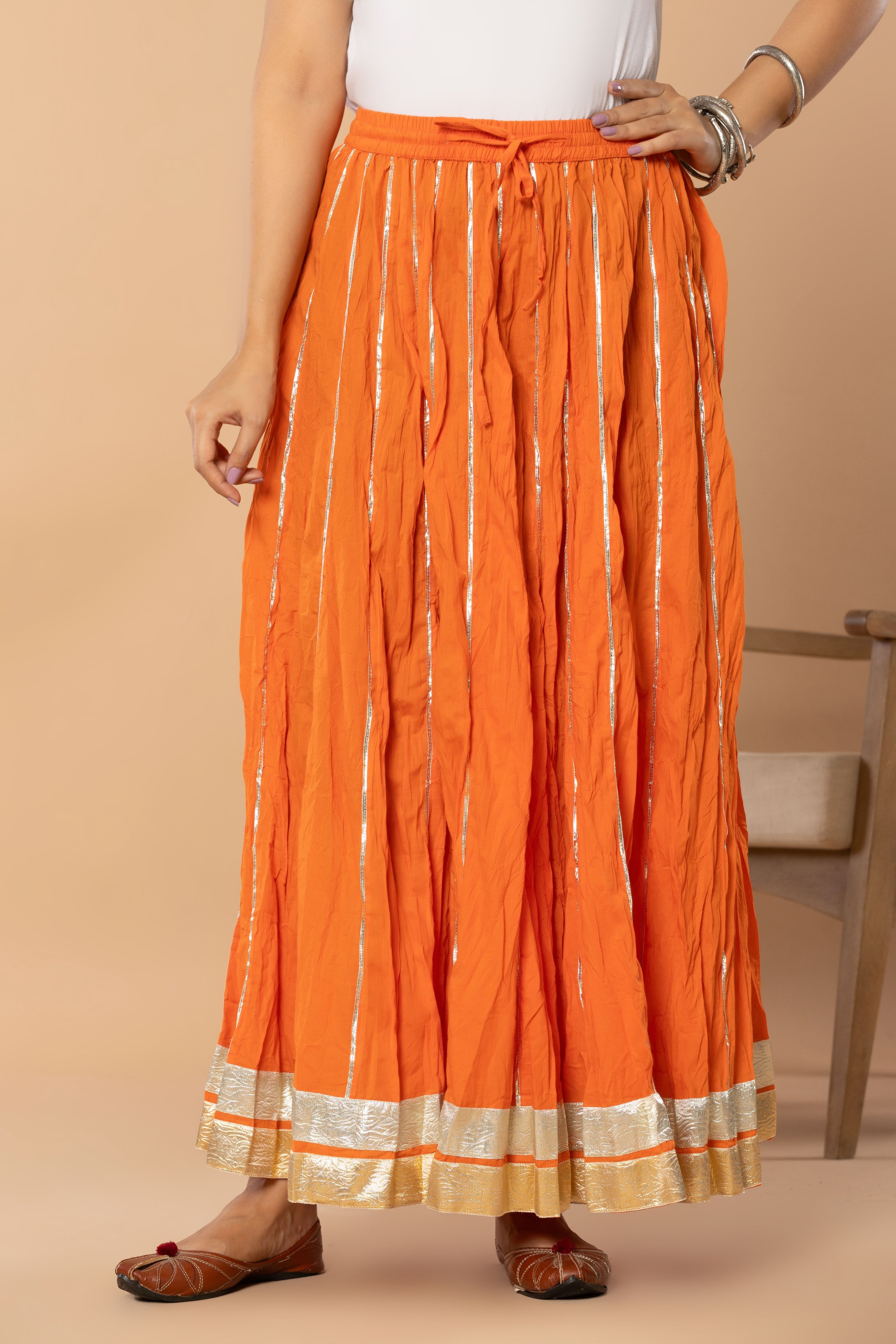 Maharaani Orange Cotton Gota 28 Kali Kalidaar Skirt