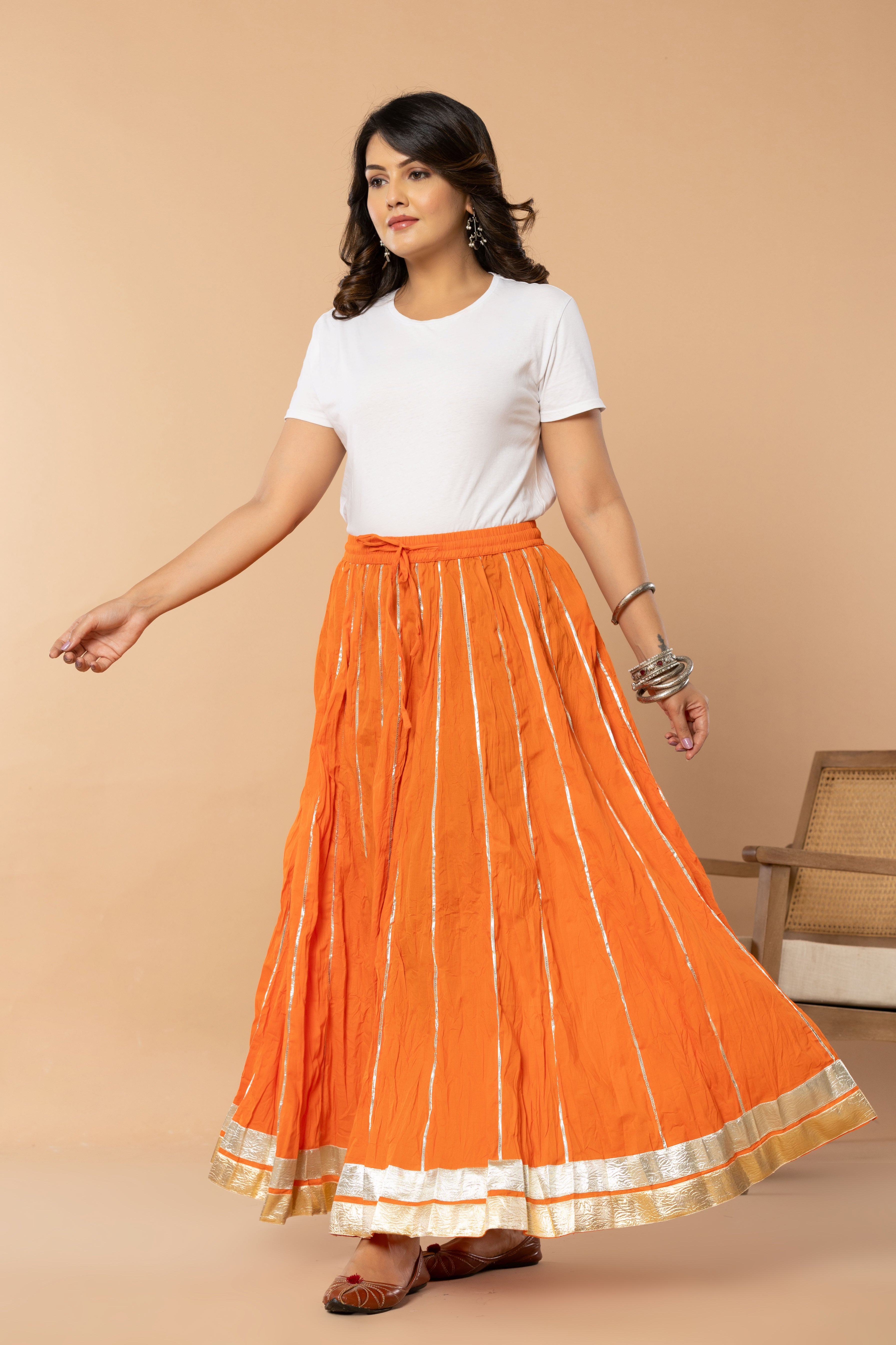 Maharaani Orange Cotton Gota 28 Kali Kalidaar Skirt