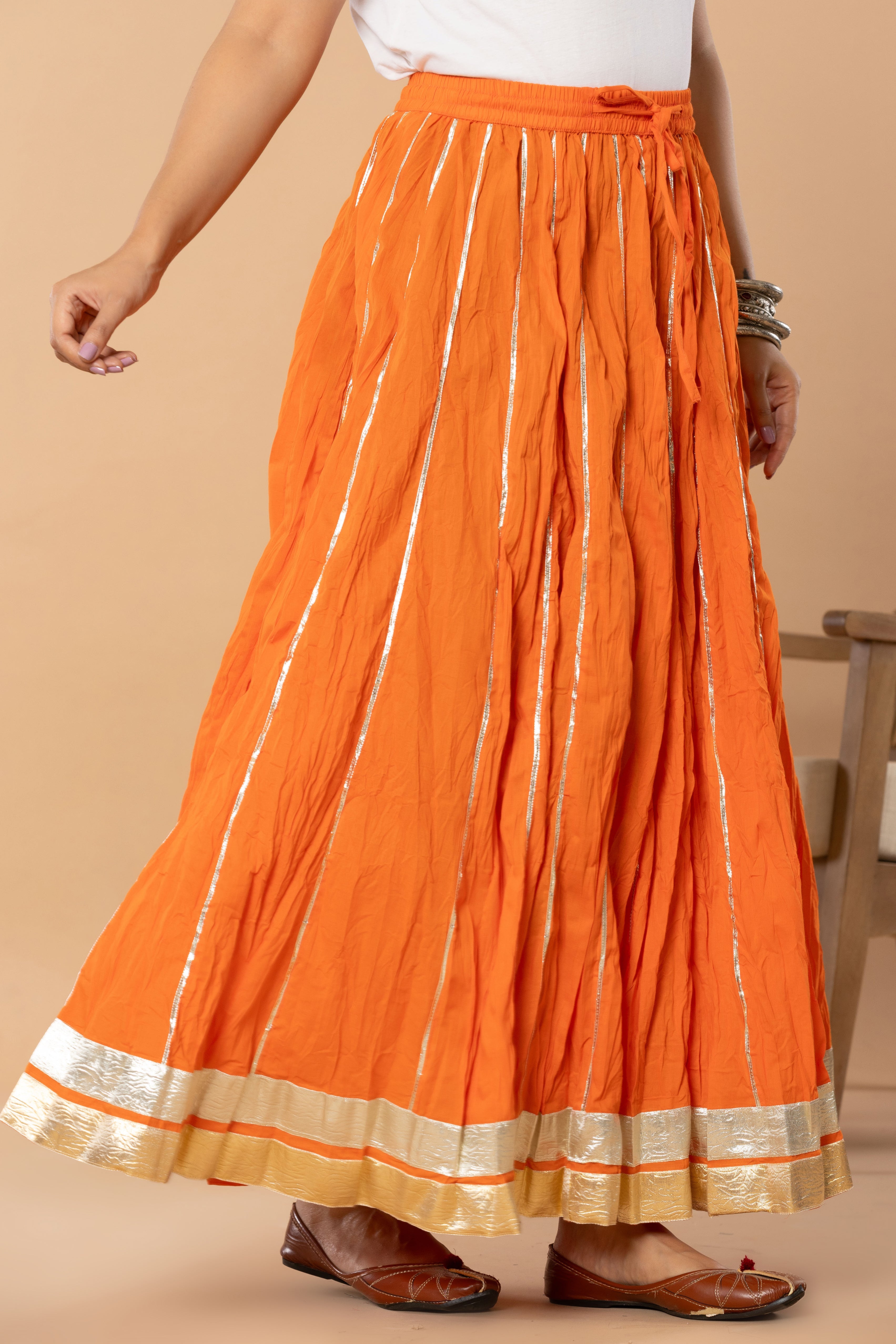 Maharaani Orange Cotton Gota 28 Kali Kalidaar Skirt