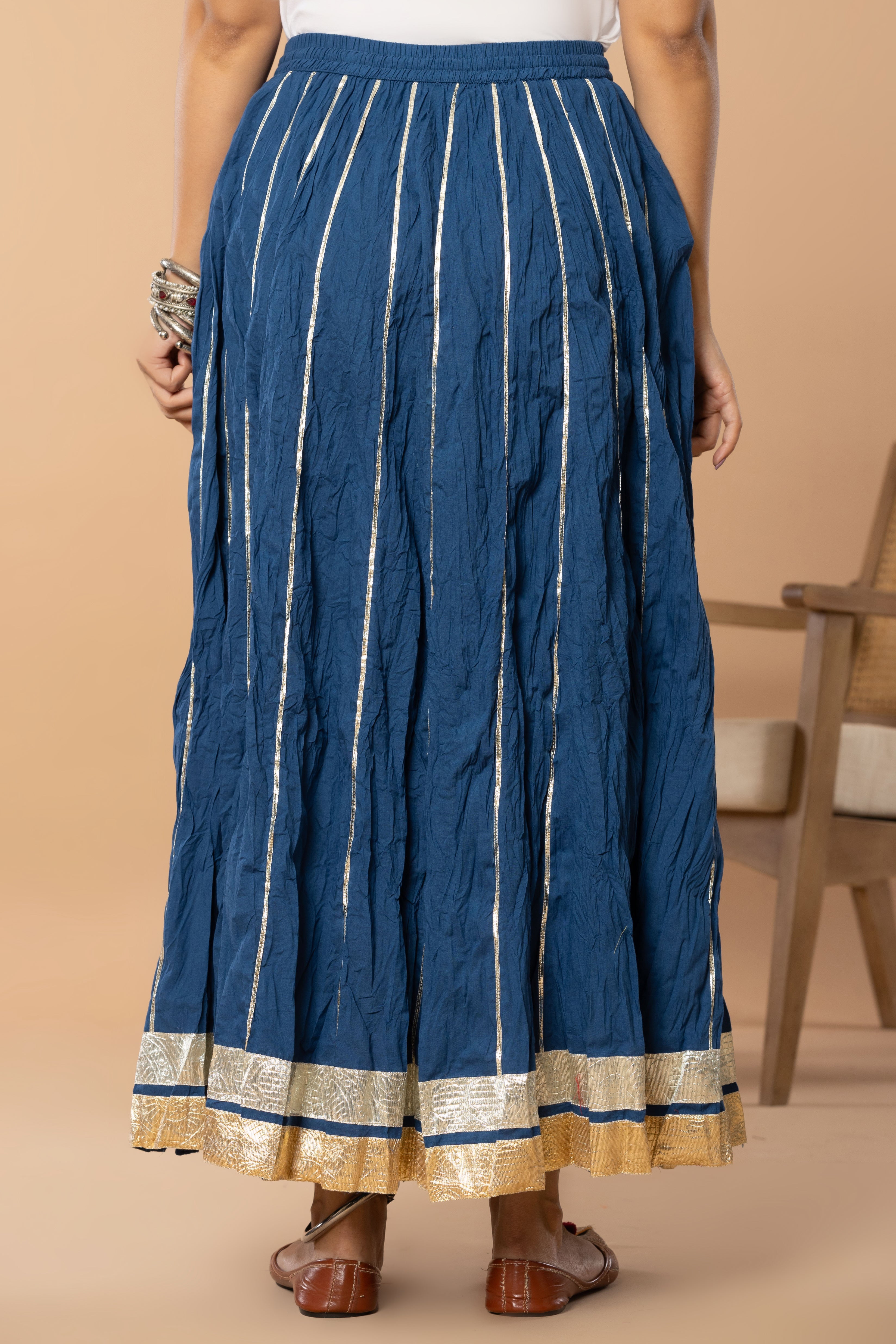 Maharaani Indigo Blue Cotton Gota 28 Kali Kalidaar Skirt