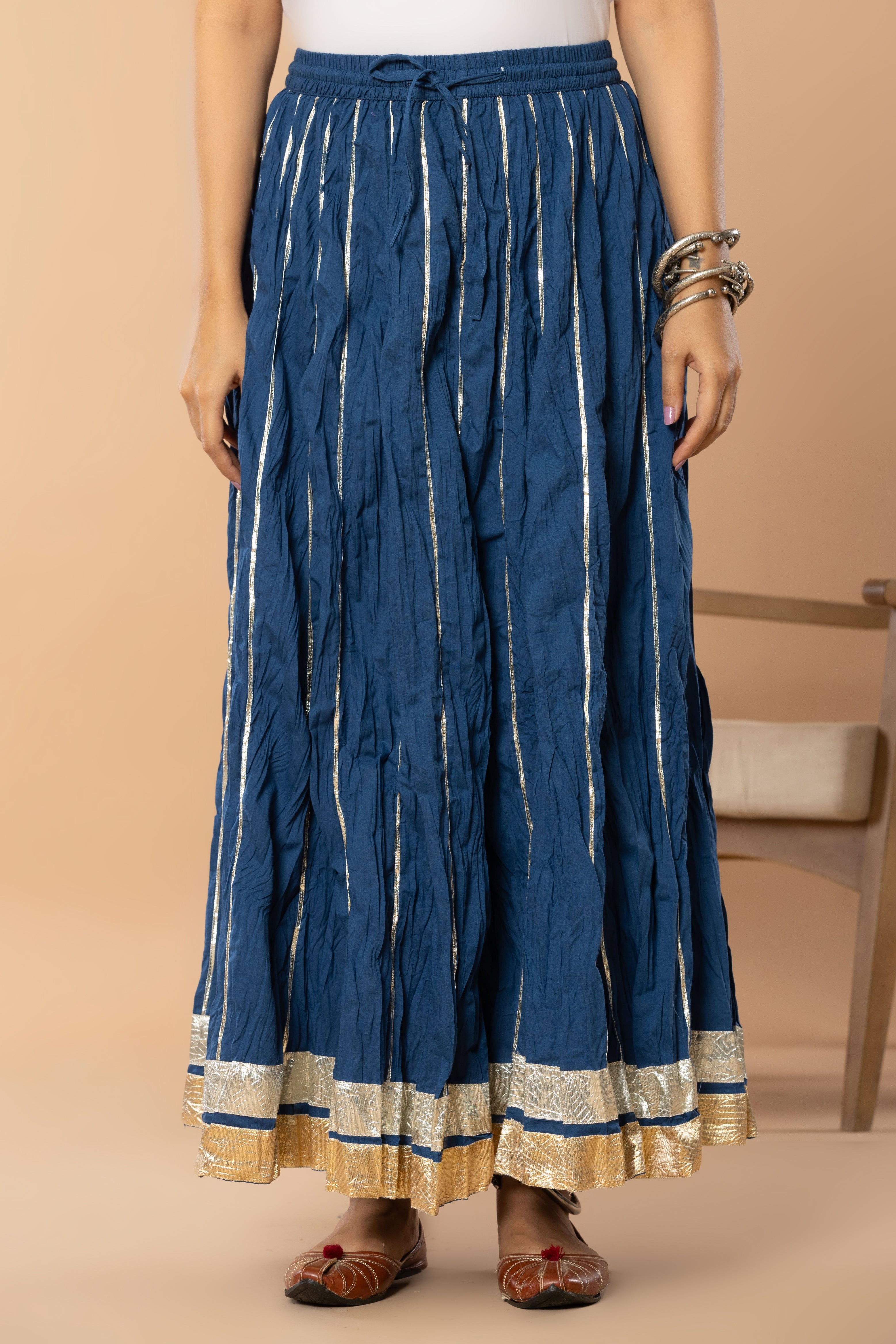 Maharaani Indigo Blue Cotton Gota 28 Kali Kalidaar Skirt