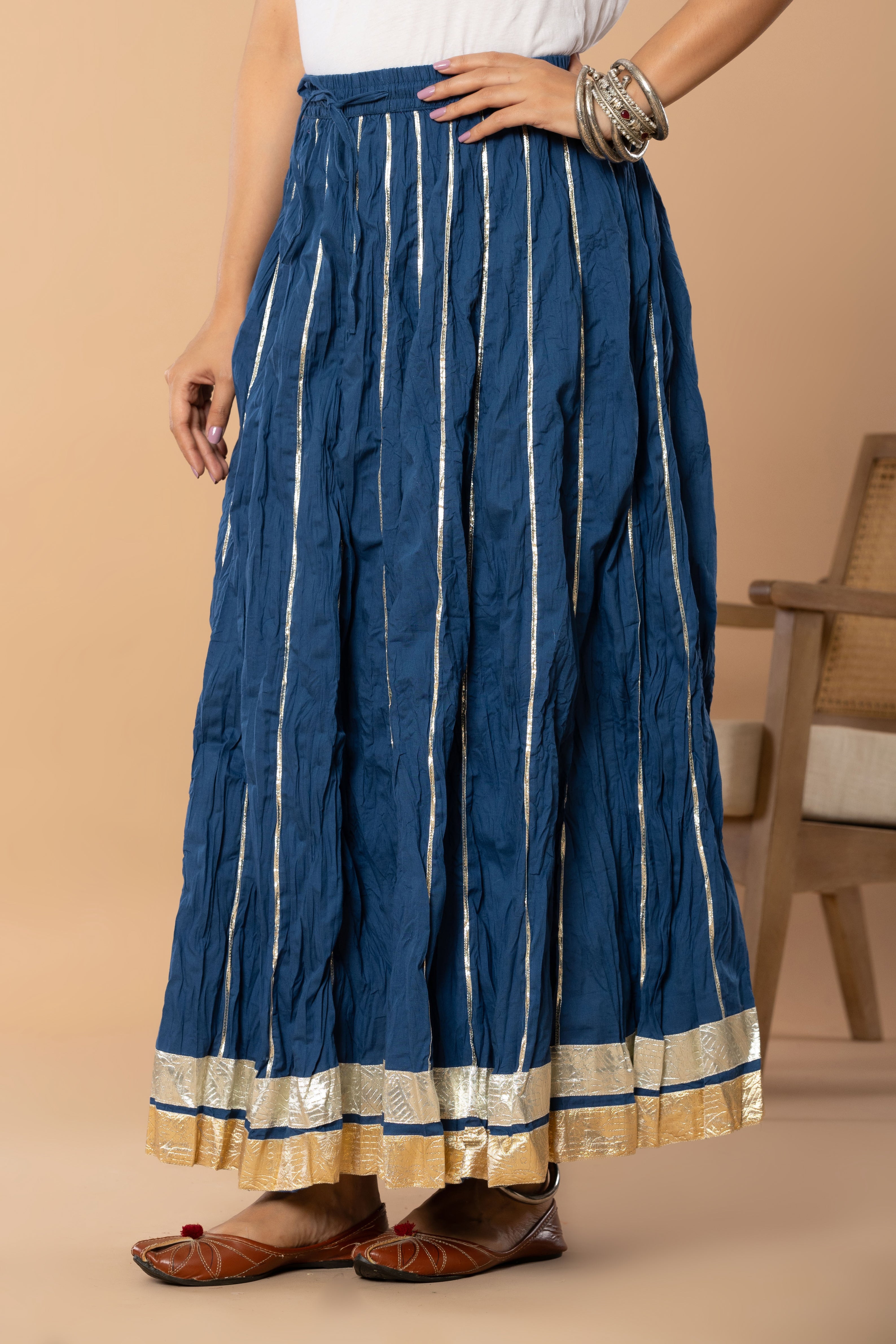 Maharaani Indigo Blue Cotton Gota 28 Kali Kalidaar Skirt