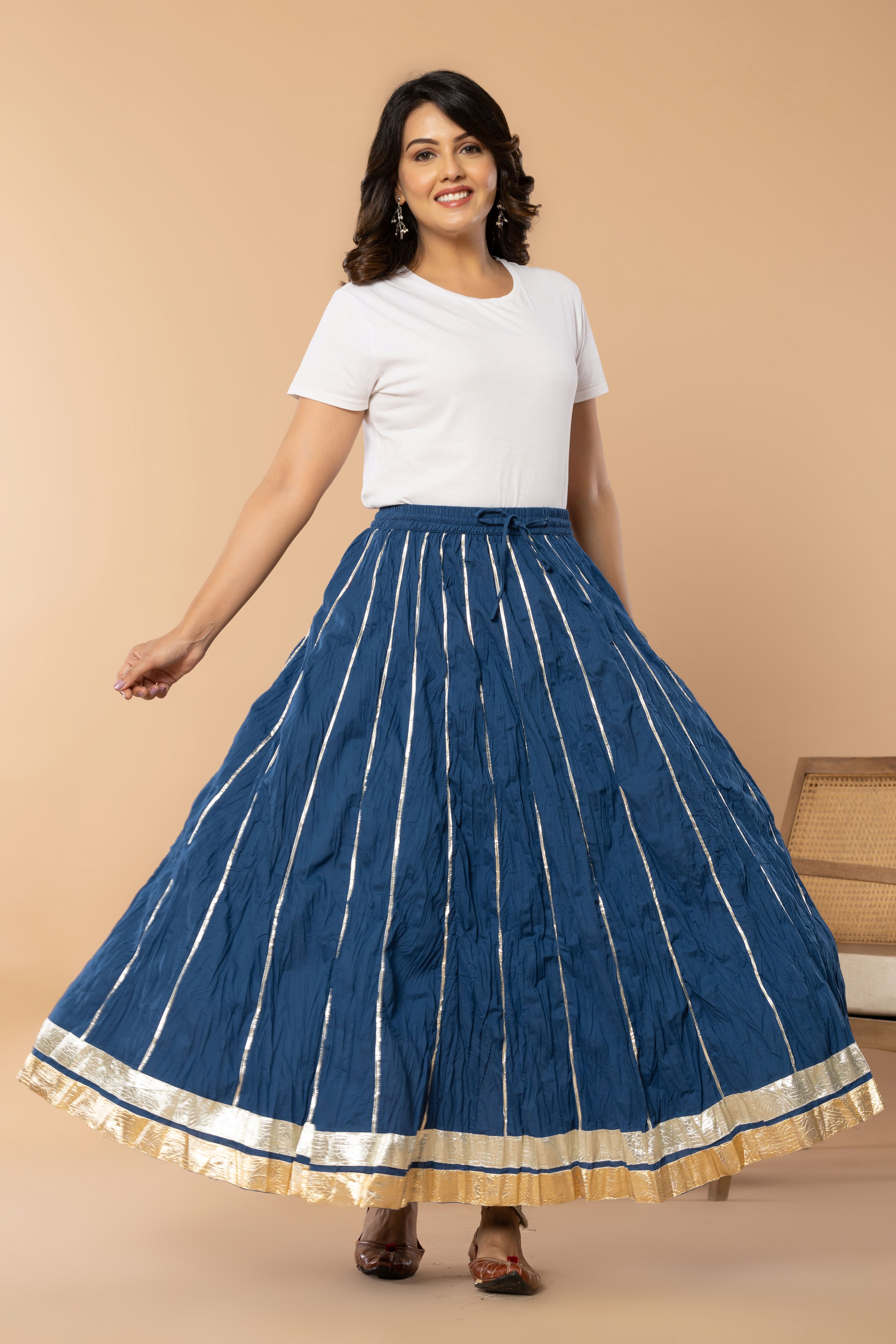 Maharaani Indigo Blue Cotton Gota 28 Kali Kalidaar Skirt