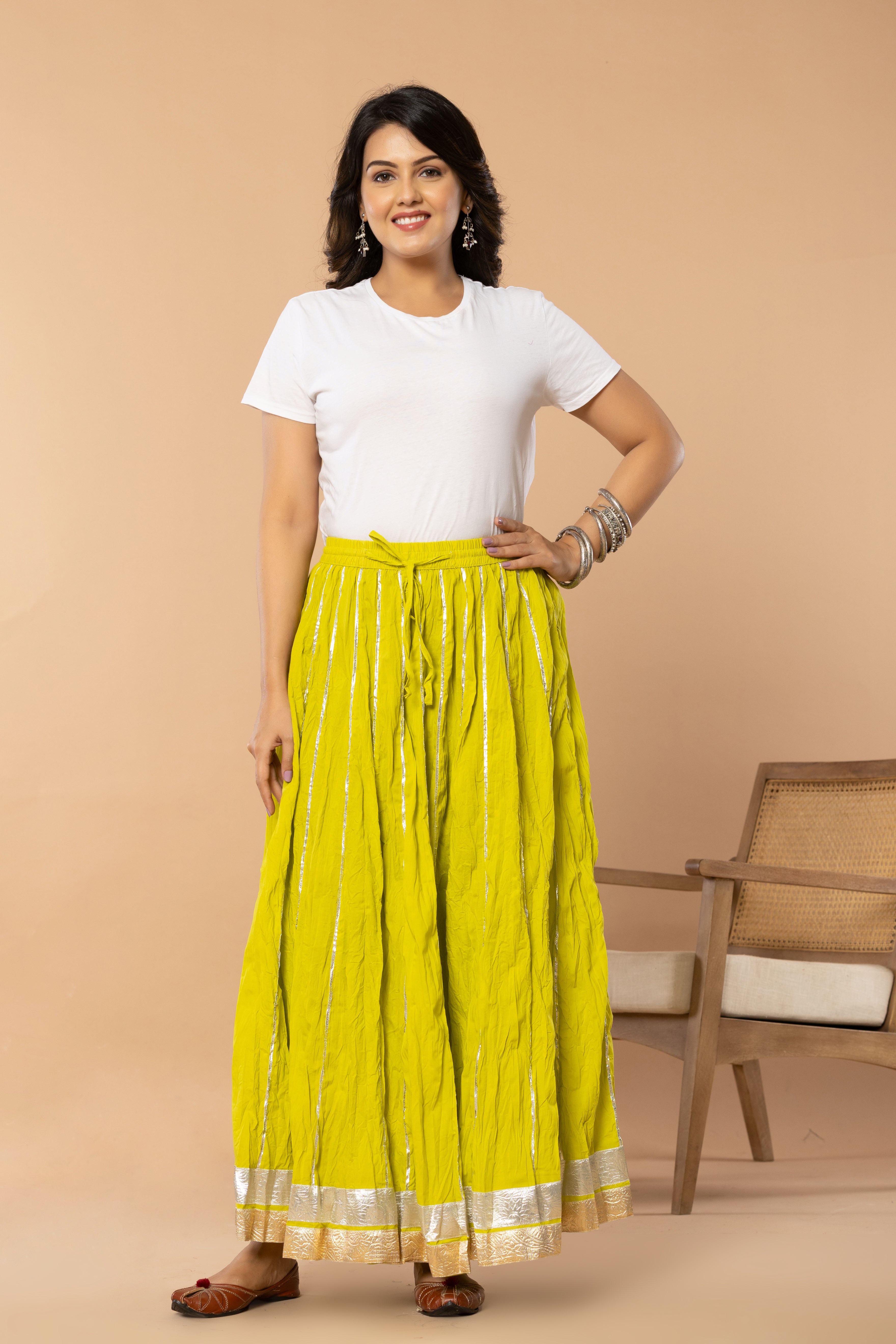 Maharaani Neon Green Cotton Gota 28 Kali Kalidaar Skirt