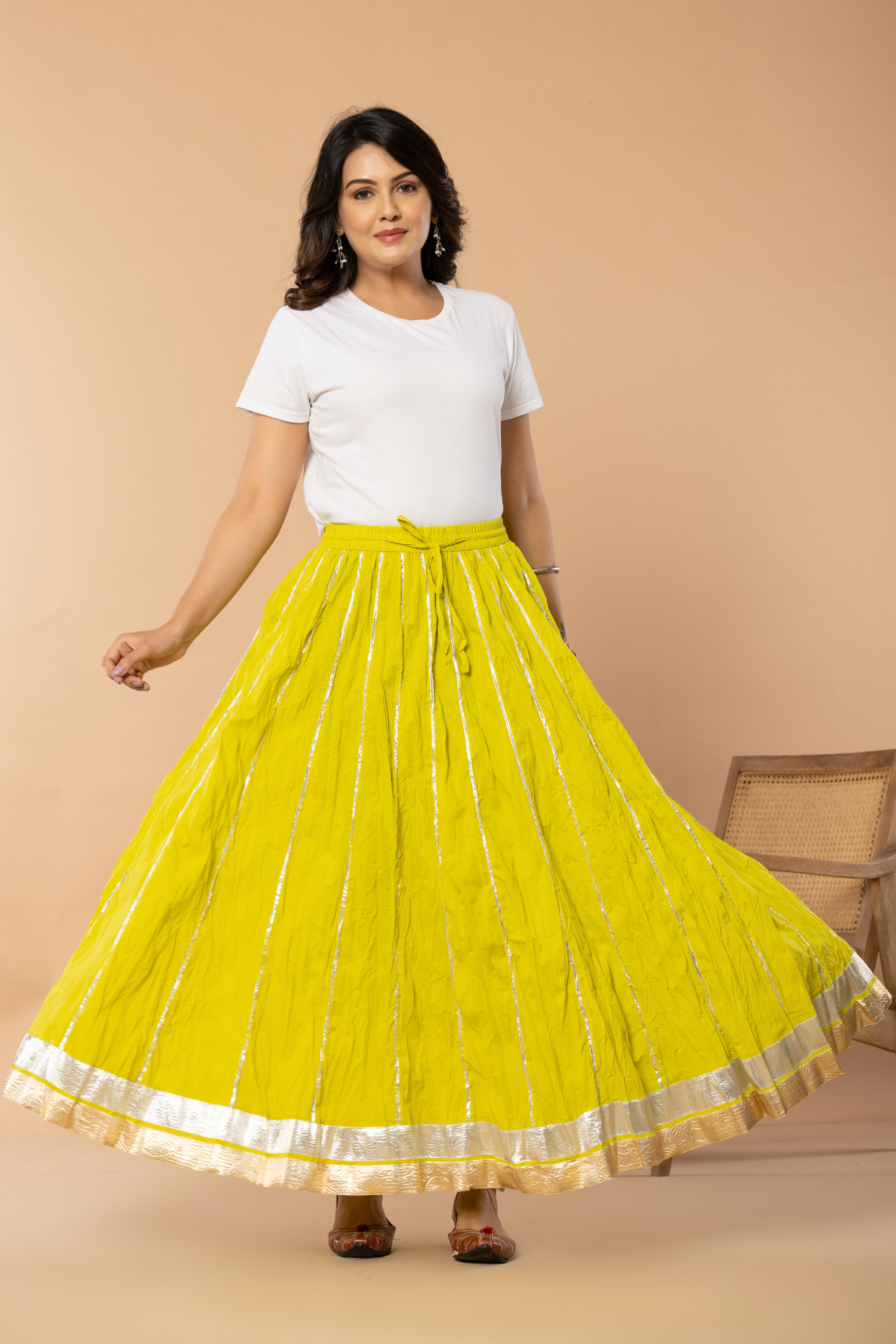 Maharaani Neon Green Cotton Gota 28 Kali Kalidaar Skirt