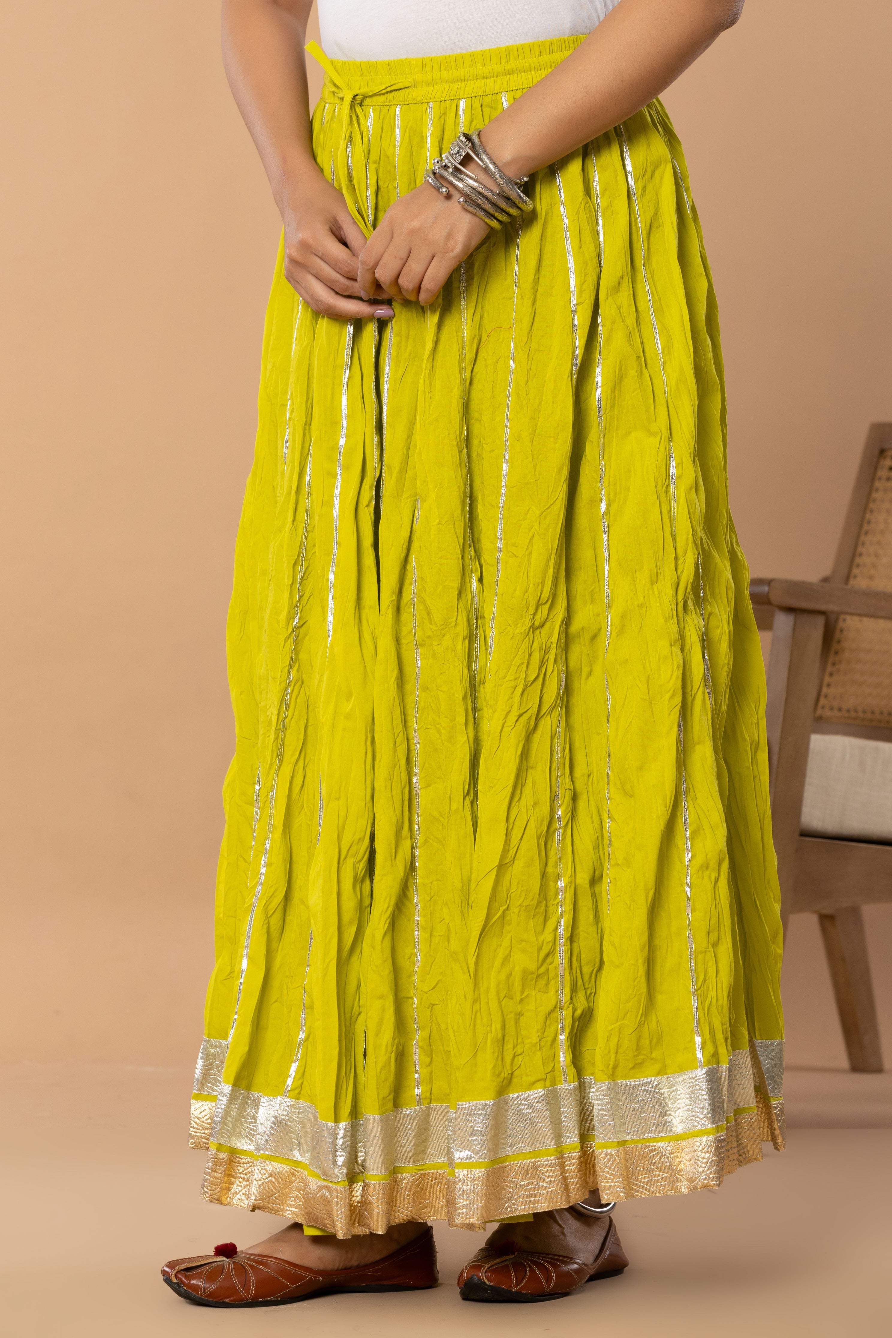 Maharaani Neon Green Cotton Gota 28 Kali Kalidaar Skirt