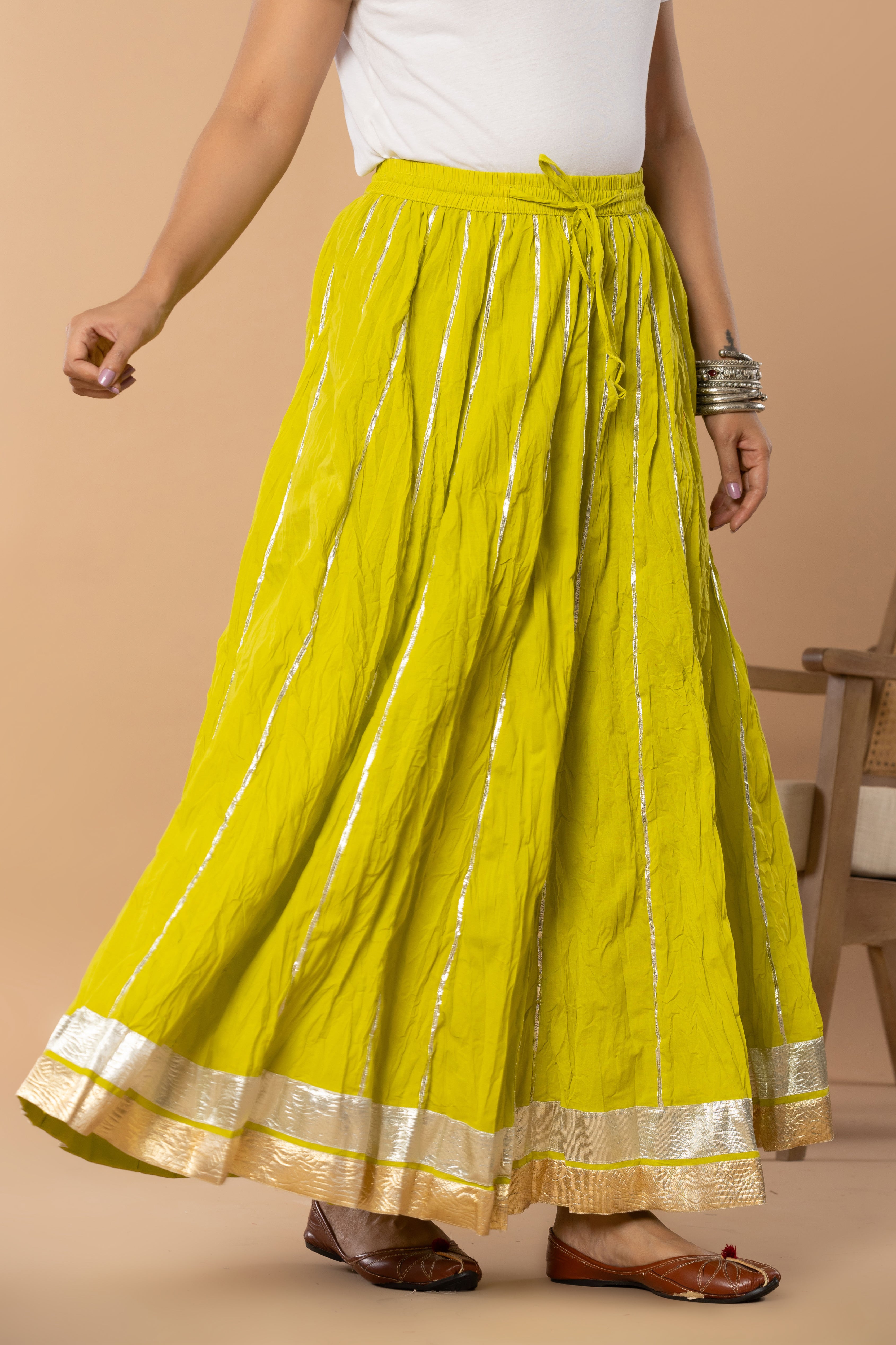 Maharaani Neon Green Cotton Gota 28 Kali Kalidaar Skirt