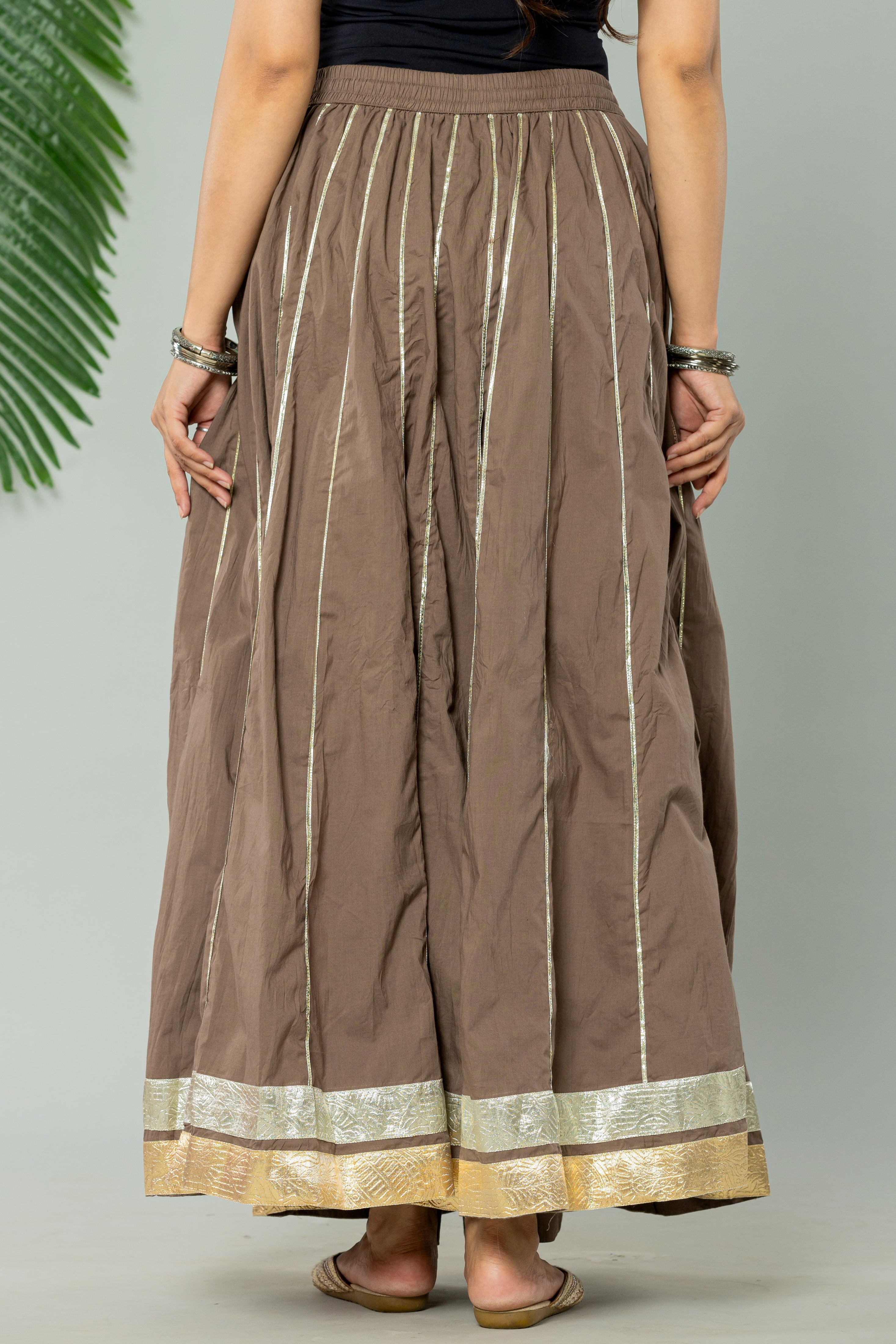 Maharaani Brownish Grey Cotton Gota 28 Kali Kalidaar Skirt