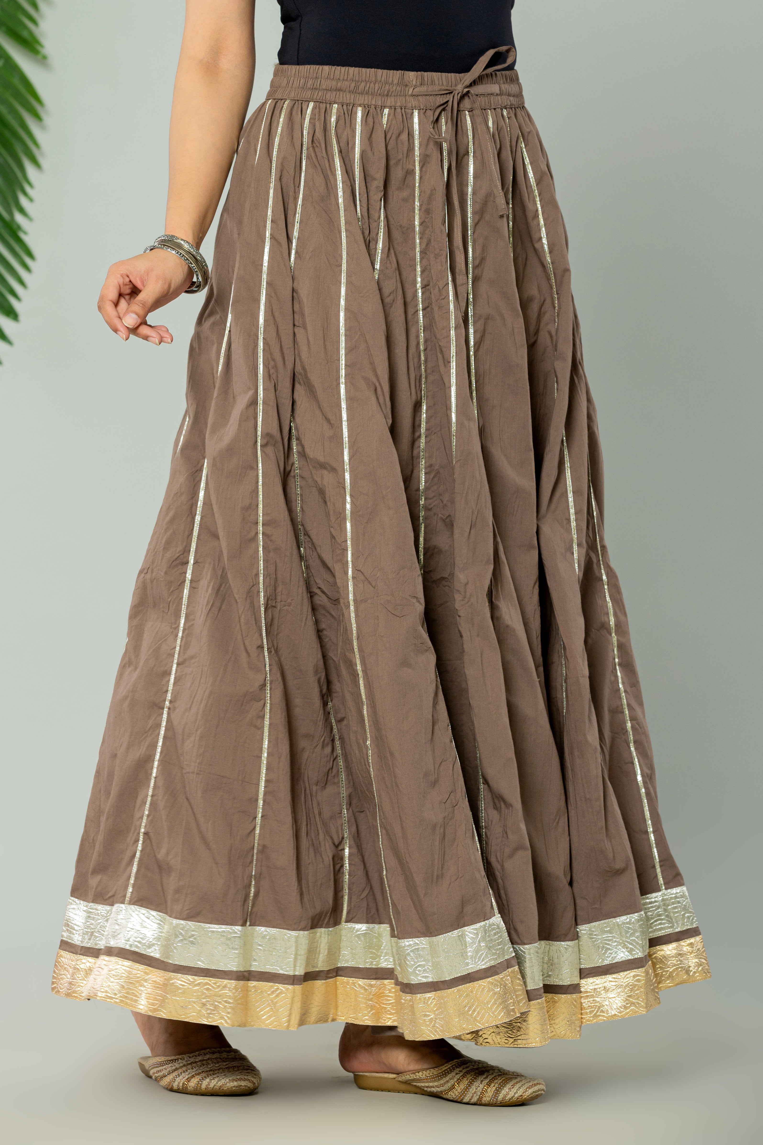 Maharaani Brownish Grey Cotton Gota 28 Kali Kalidaar Skirt