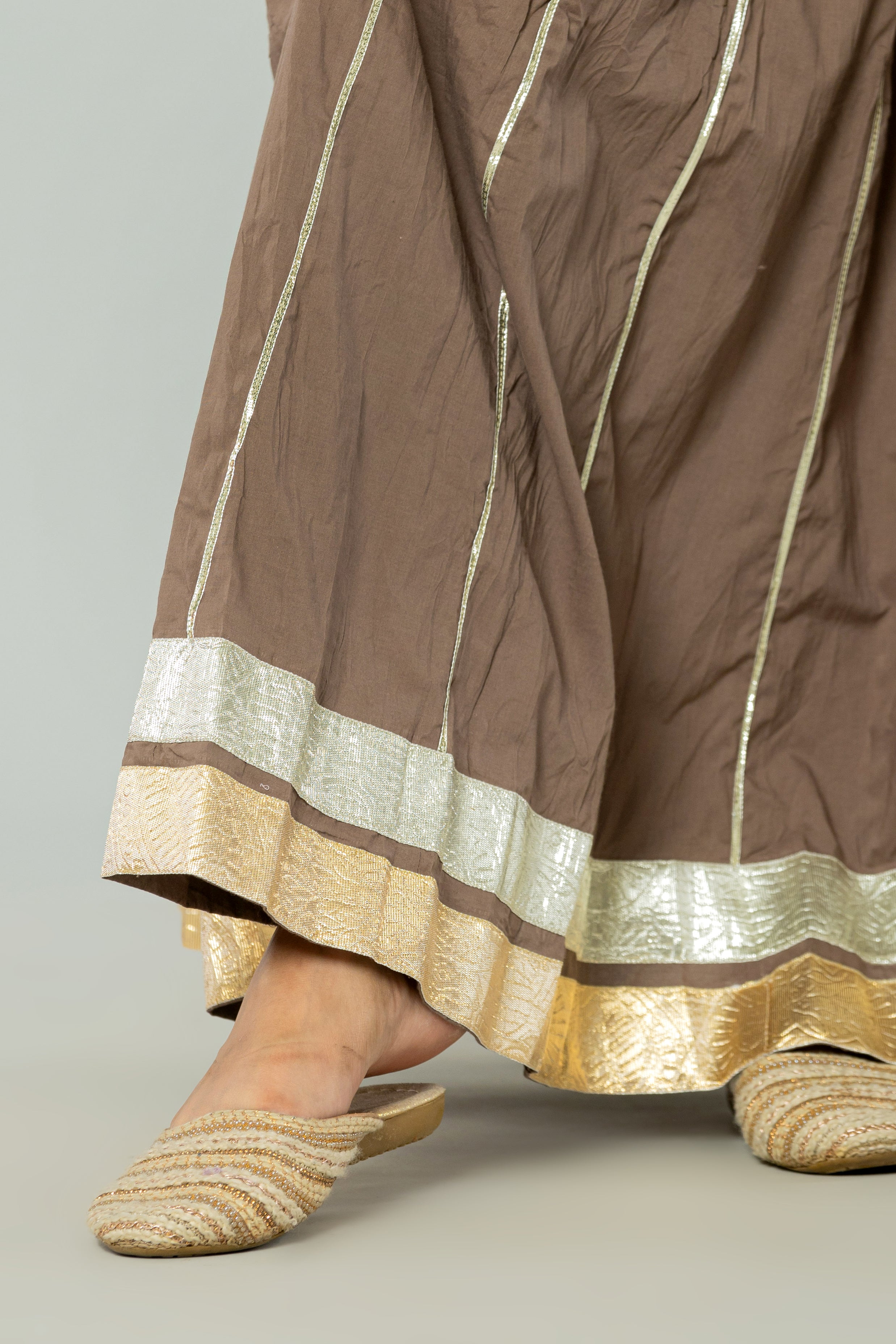 Maharaani Brownish Grey Cotton Gota 28 Kali Kalidaar Skirt