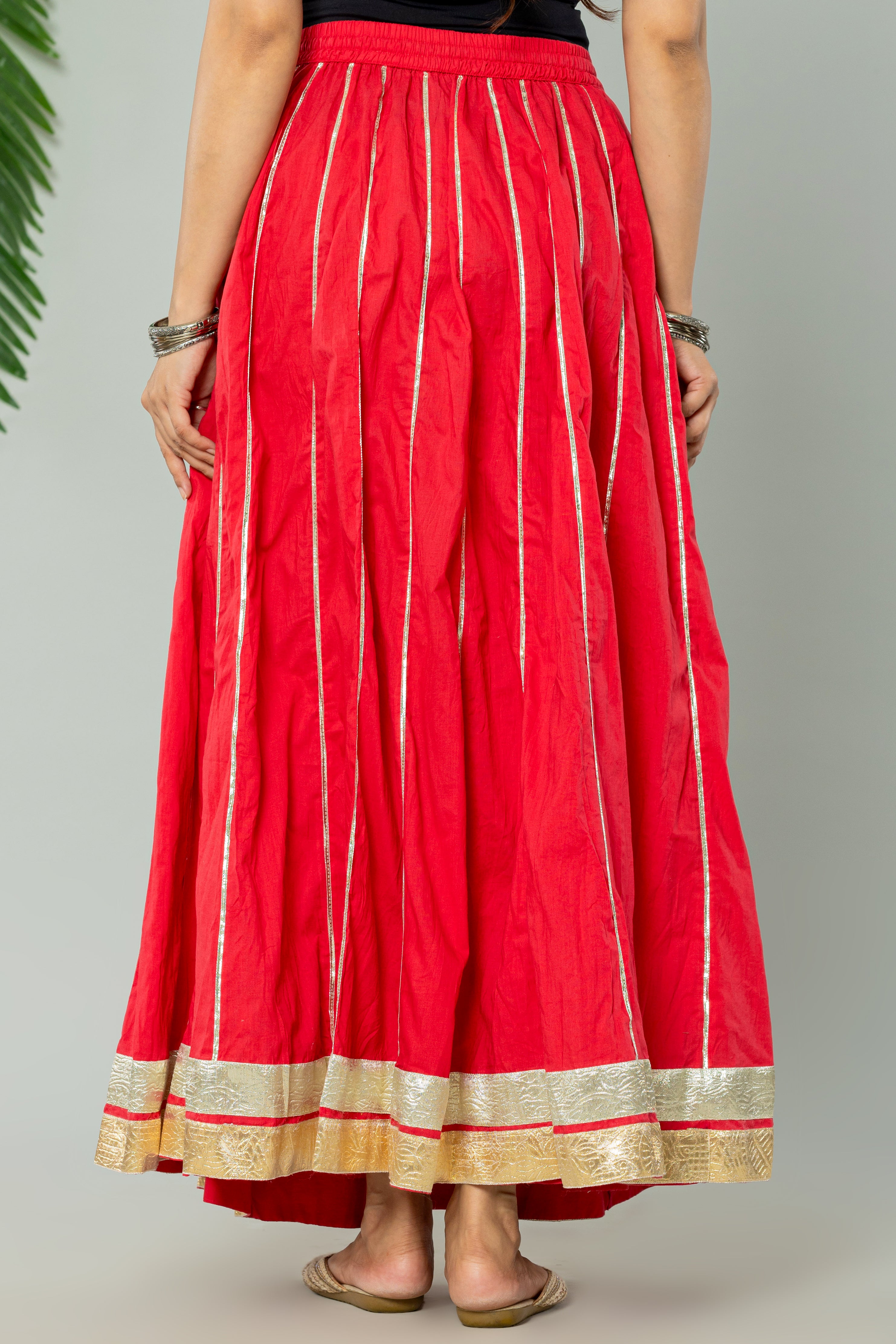 Maharaani Red Cotton Gota 28 Kali Kalidaar Skirt