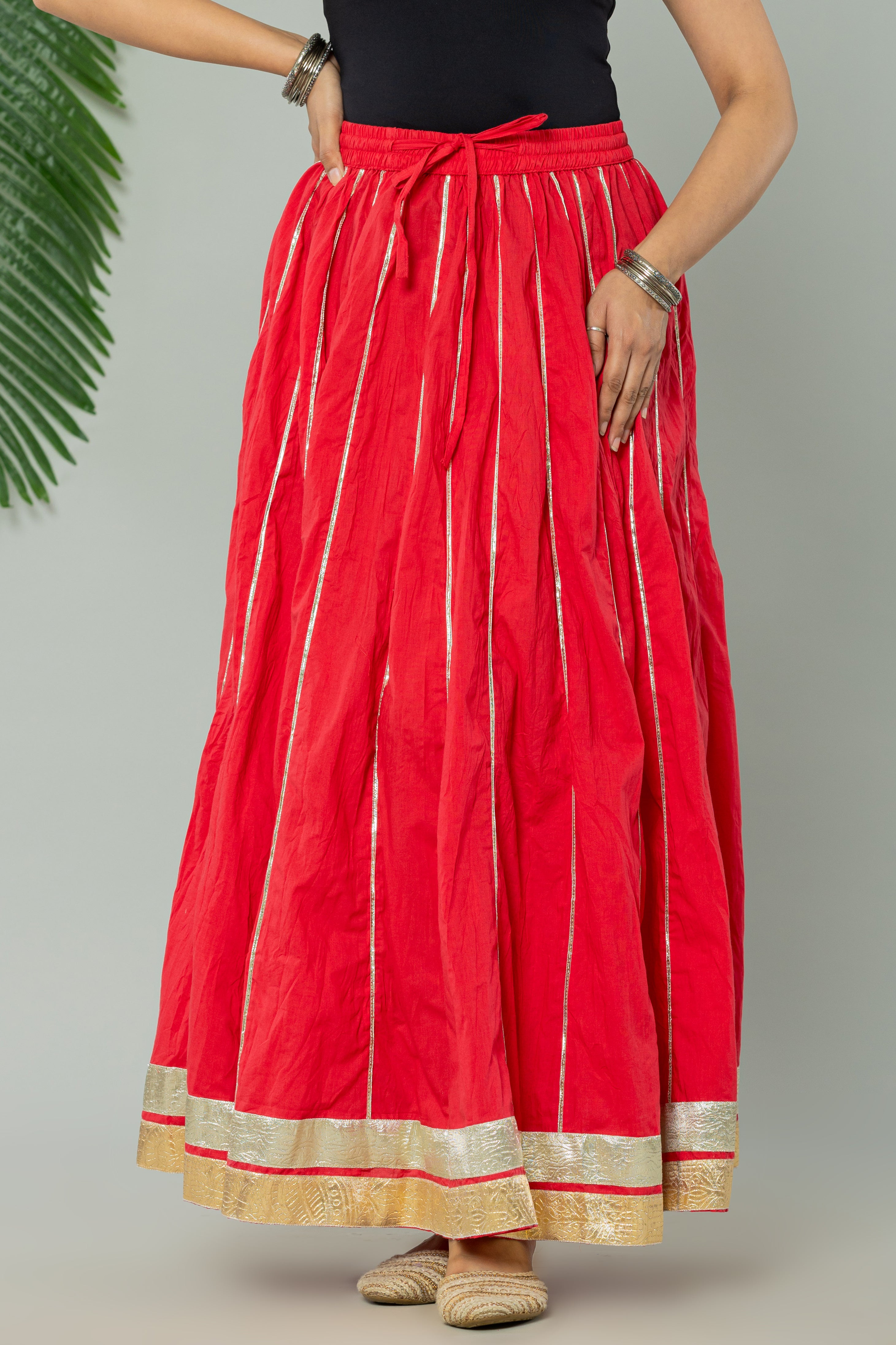 Maharaani Red Cotton Gota 28 Kali Kalidaar Skirt