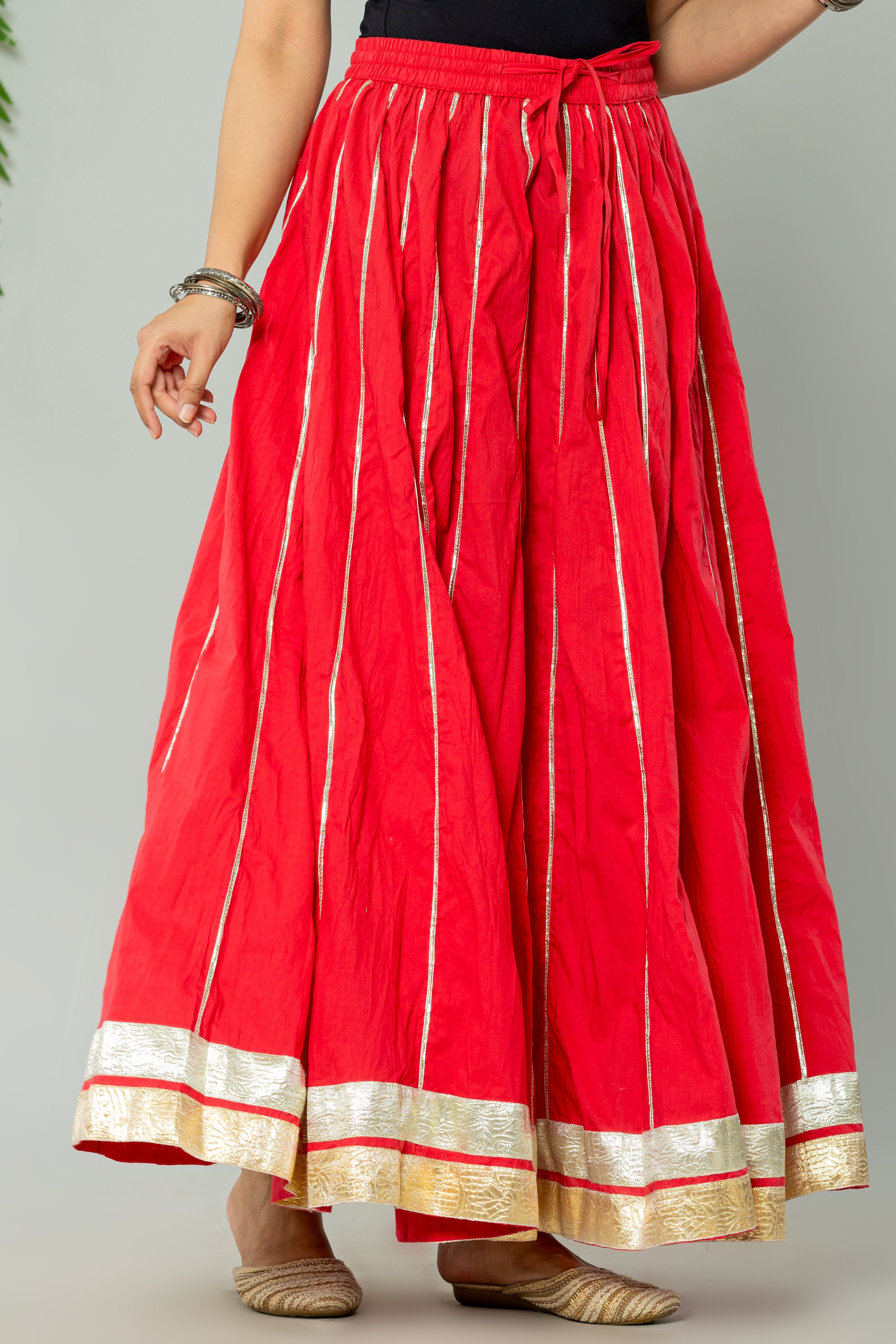 Maharaani Red Cotton Gota 28 Kali Kalidaar Skirt