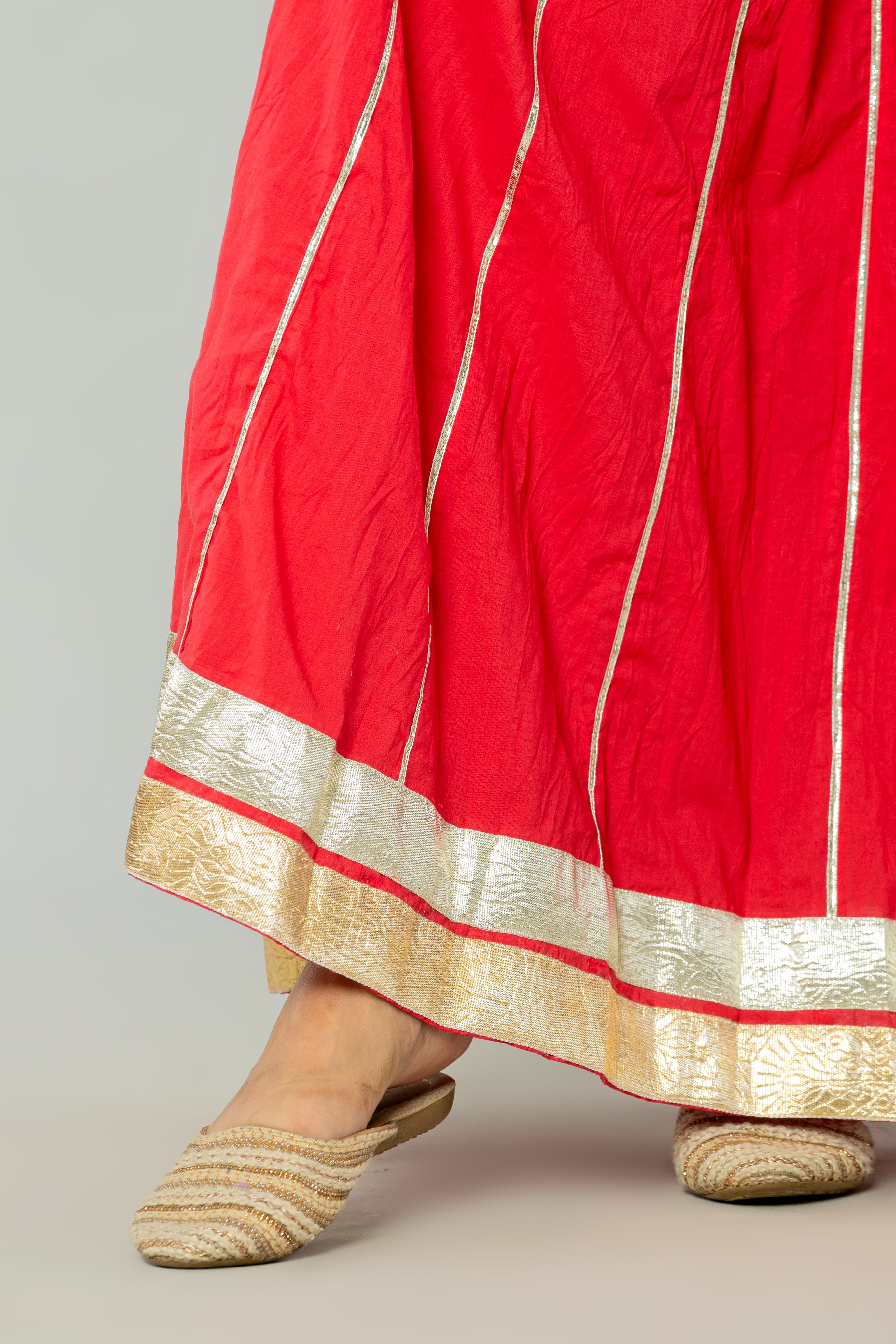 Maharaani Red Cotton Gota 28 Kali Kalidaar Skirt