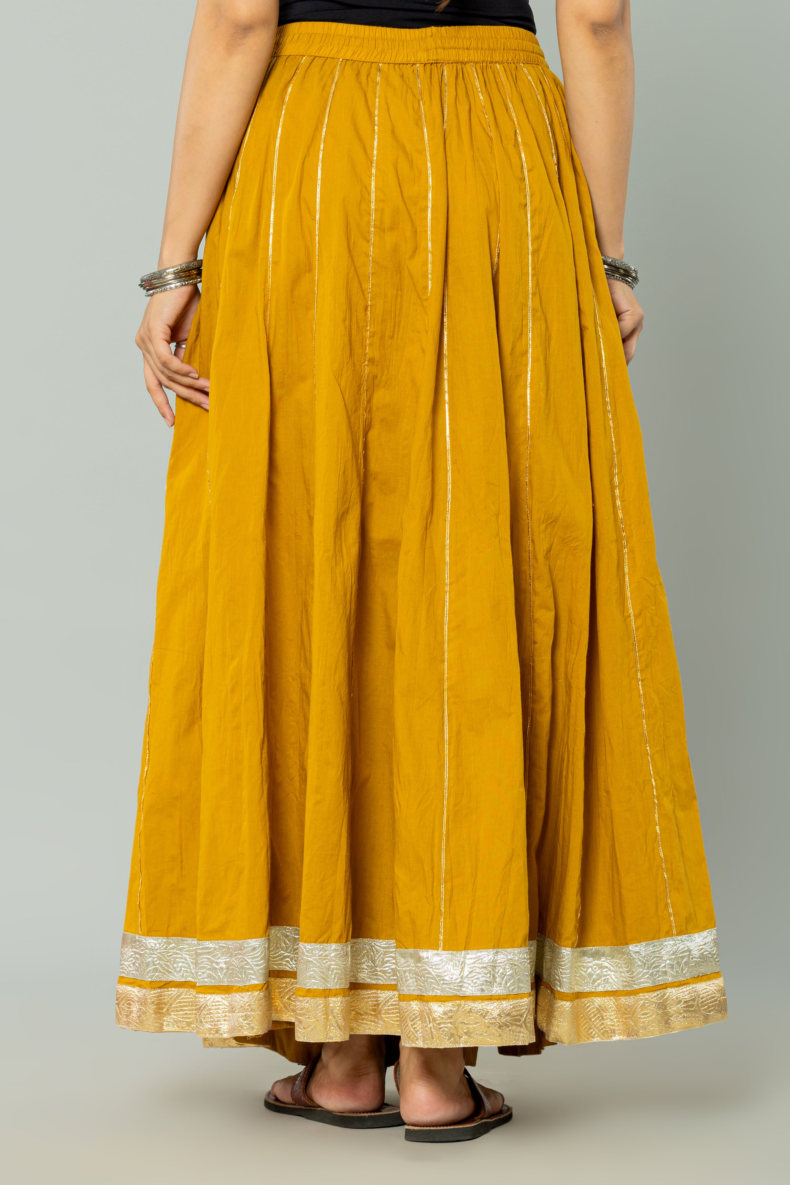 Maharaani Ochre Yellow Cotton Gota 28 Kali Kalidaar Skirt